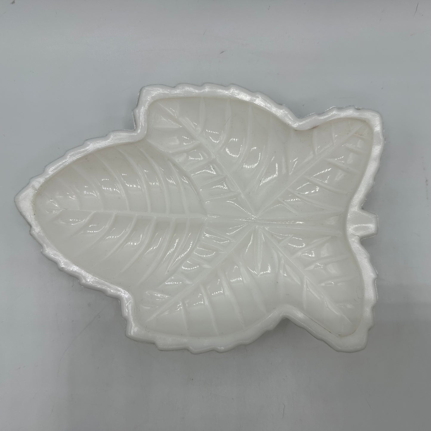 Milk Glass Leaf Trinket Dish