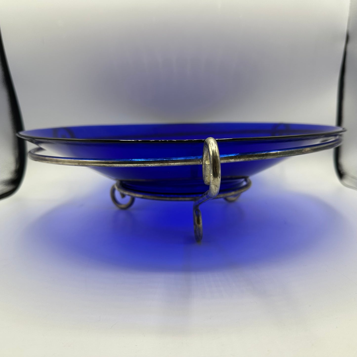 Cobalt Blue Bowl with Metal Stand