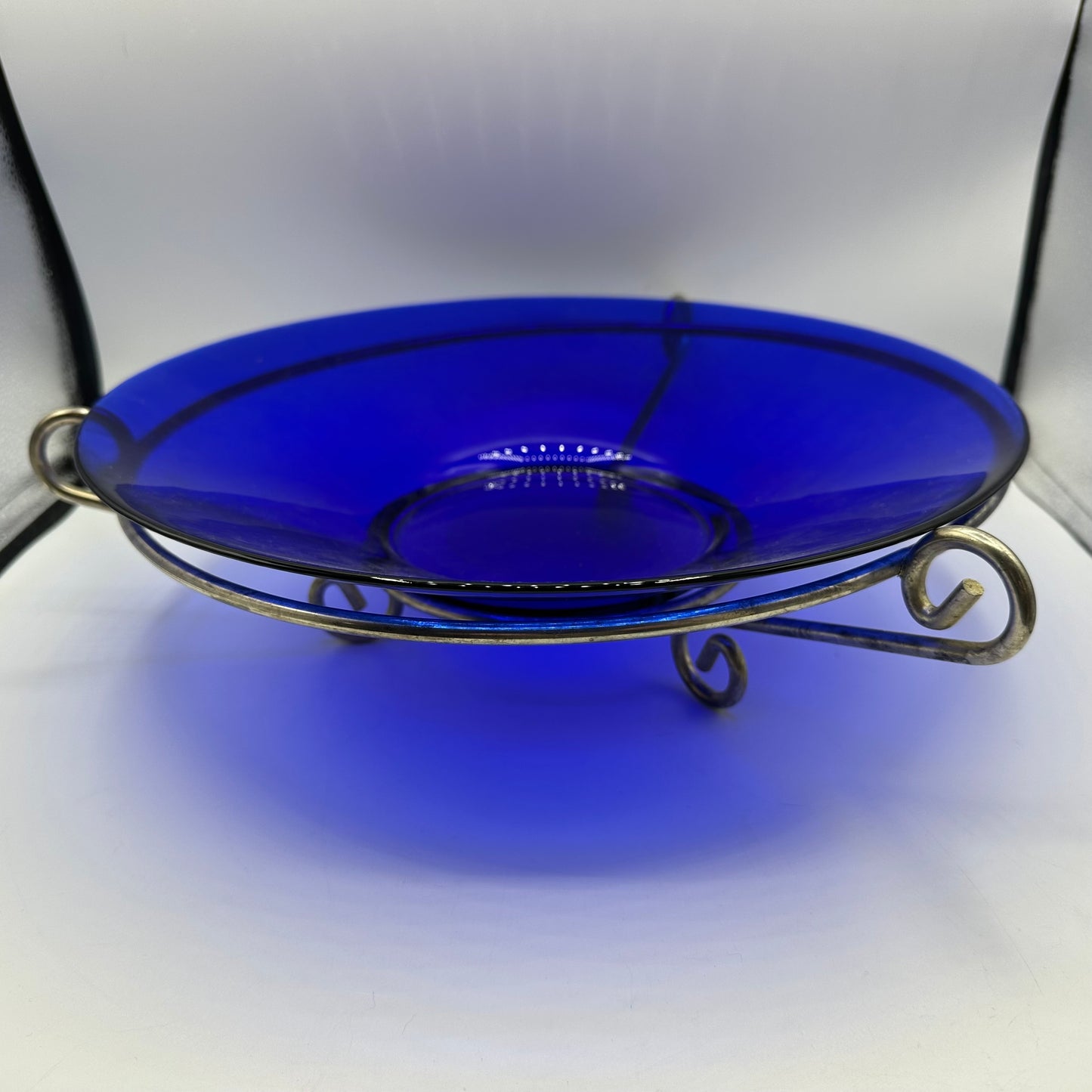 Cobalt Blue Bowl with Metal Stand