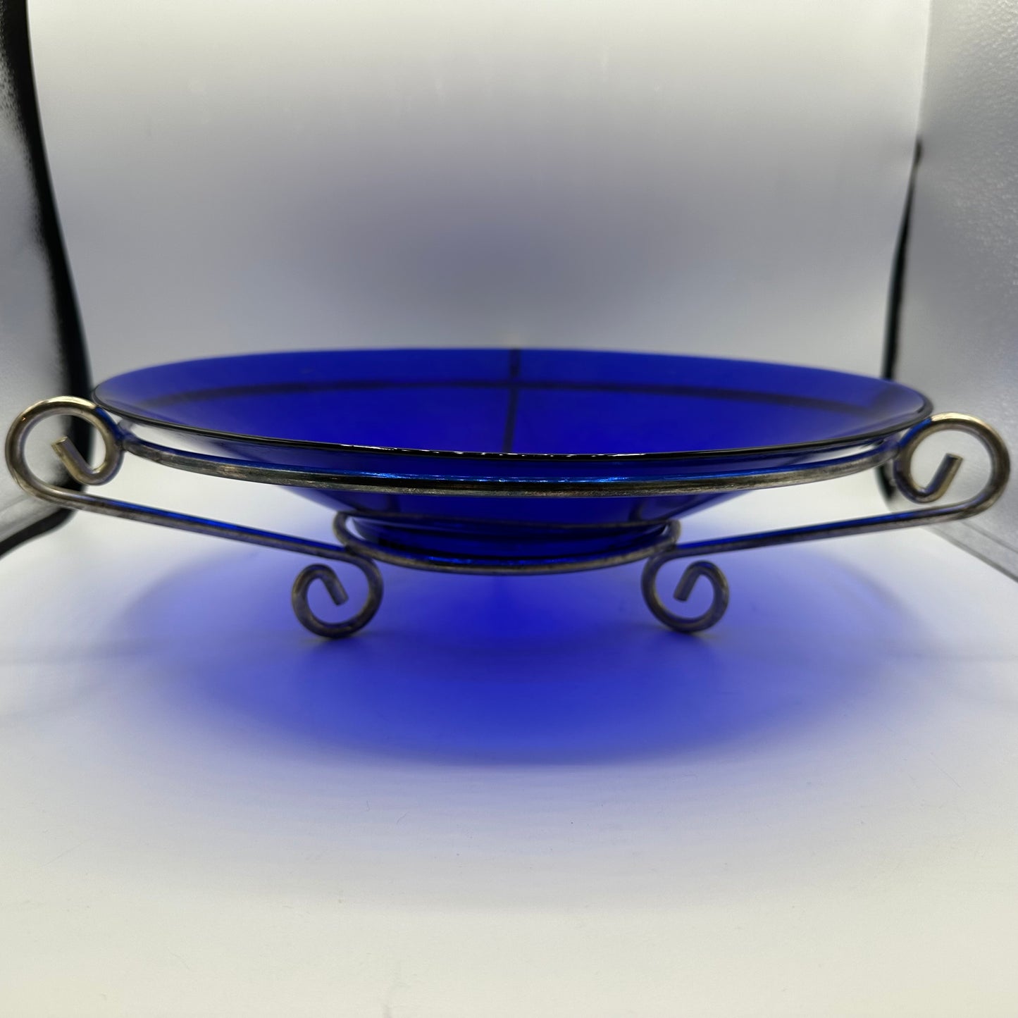 Cobalt Blue Bowl with Metal Stand