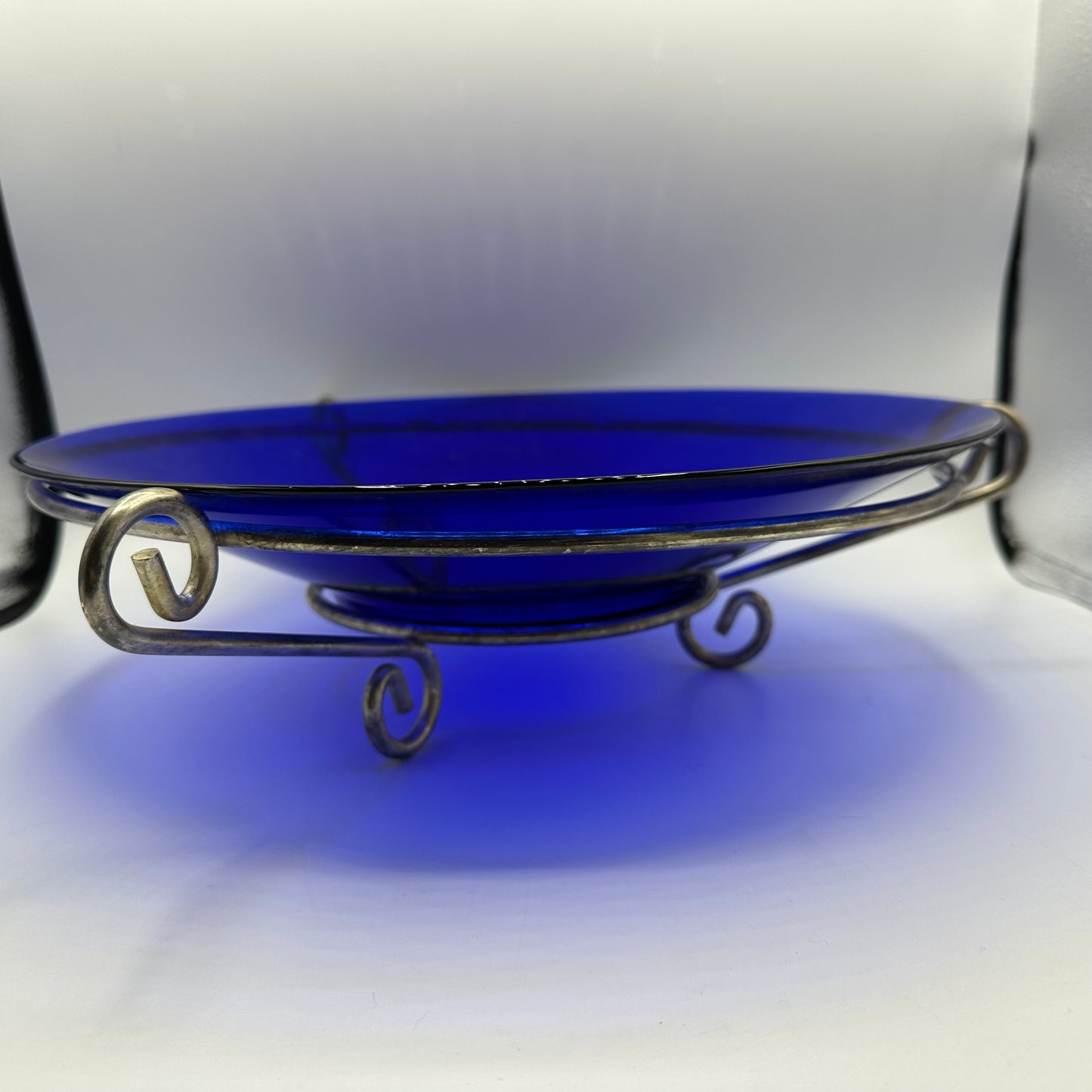 Cobalt Blue Bowl with Metal Stand