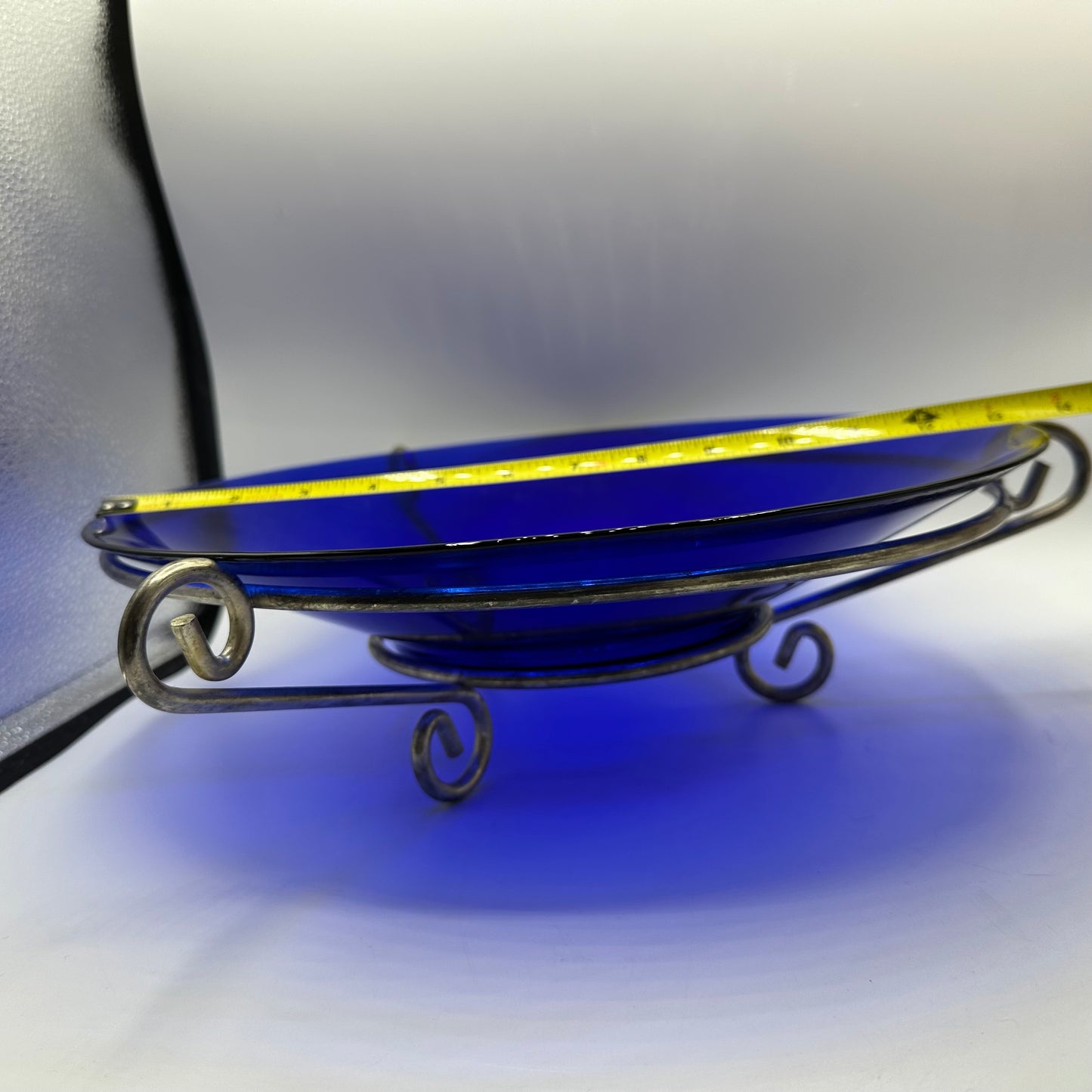 Cobalt Blue Bowl with Metal Stand
