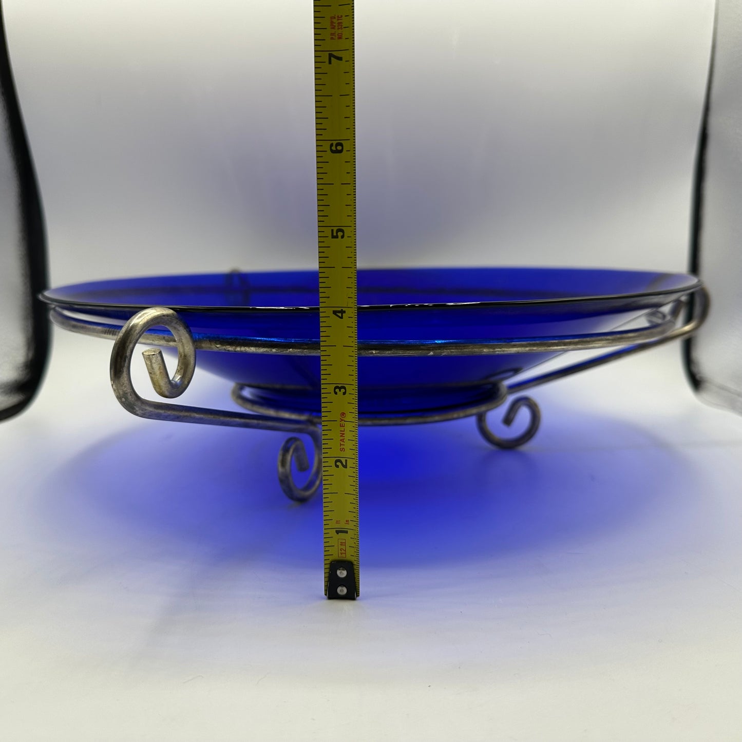 Cobalt Blue Bowl with Metal Stand