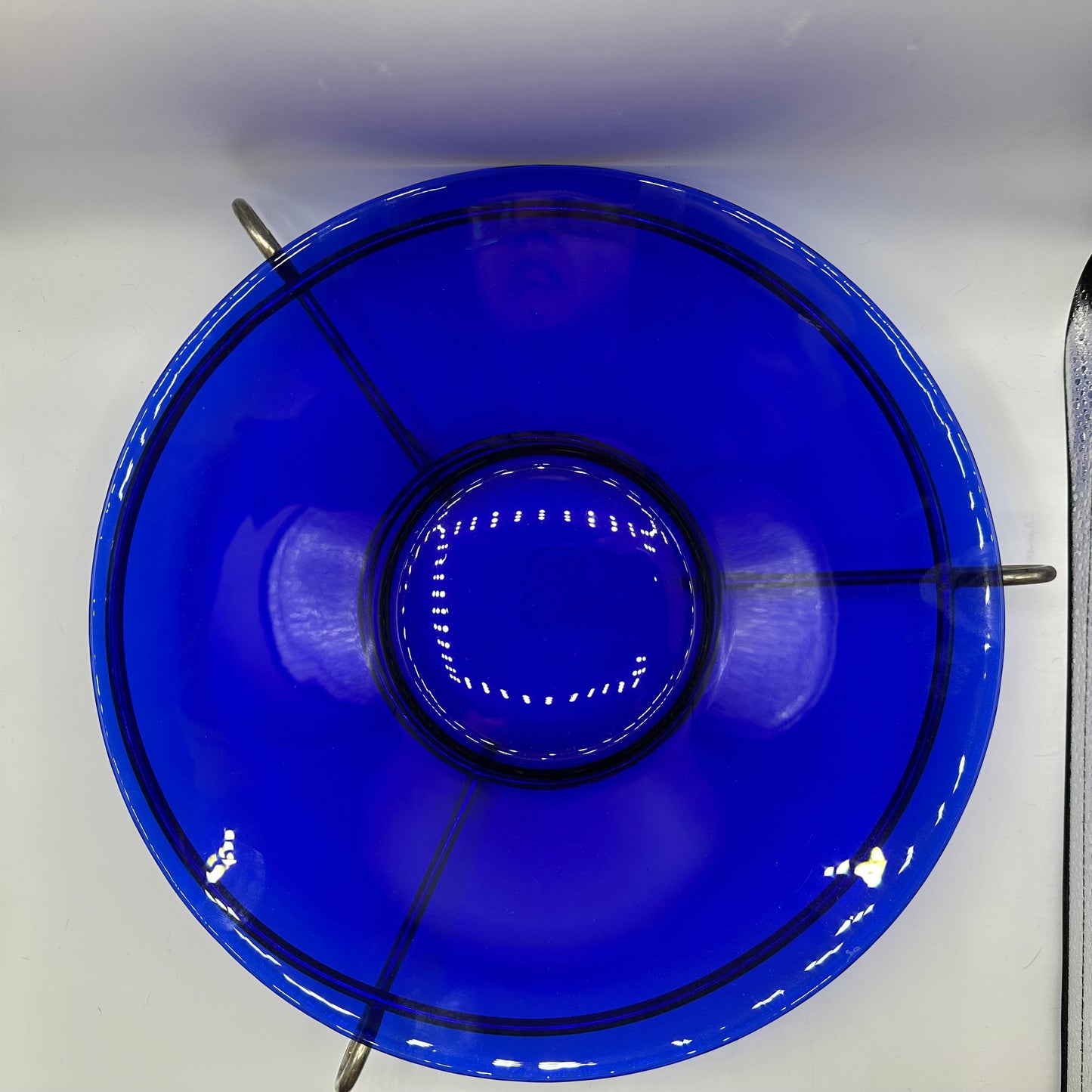 Cobalt Blue Bowl with Metal Stand