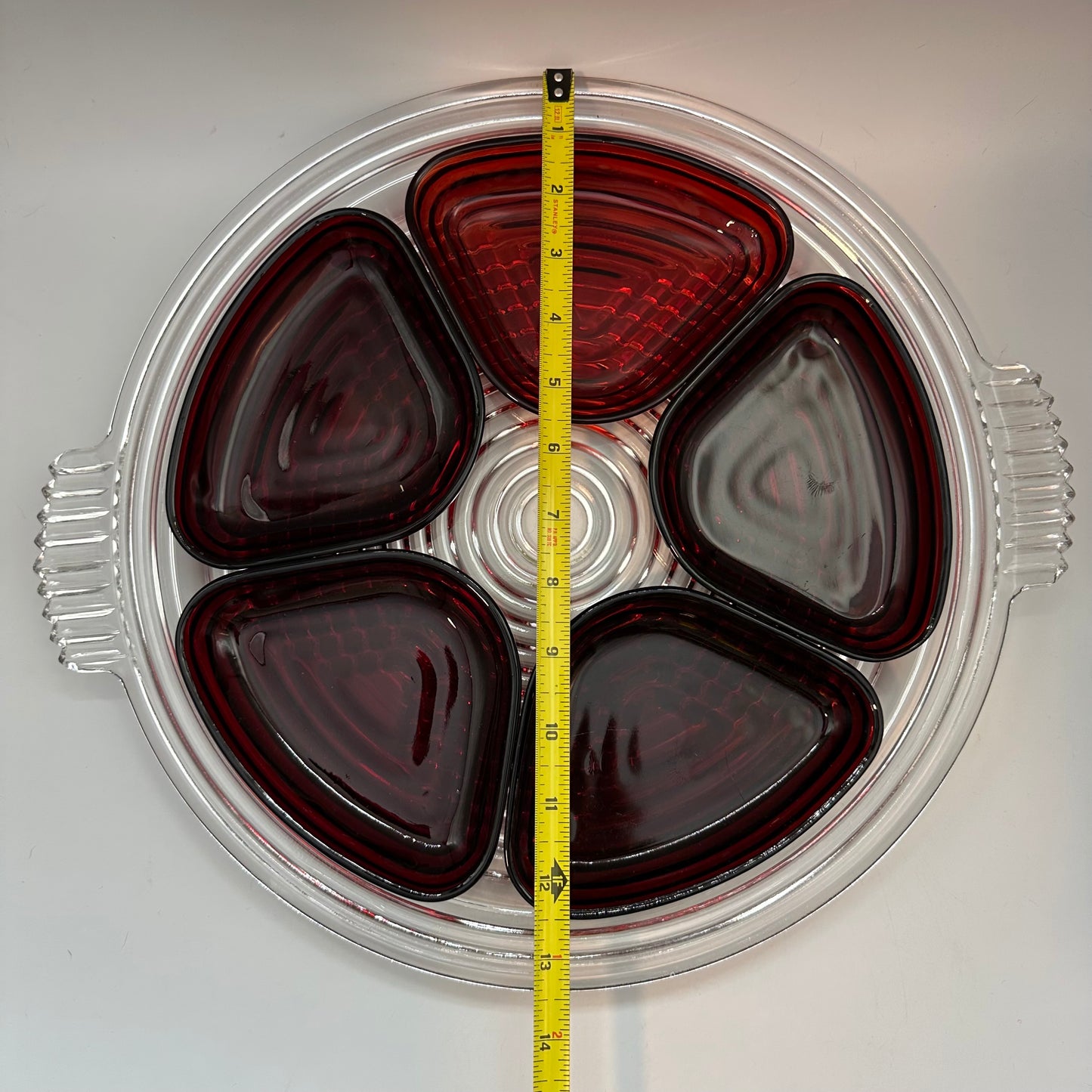 Anchor Hocking Manhattan 14" Round Platter with Ruby Inserts