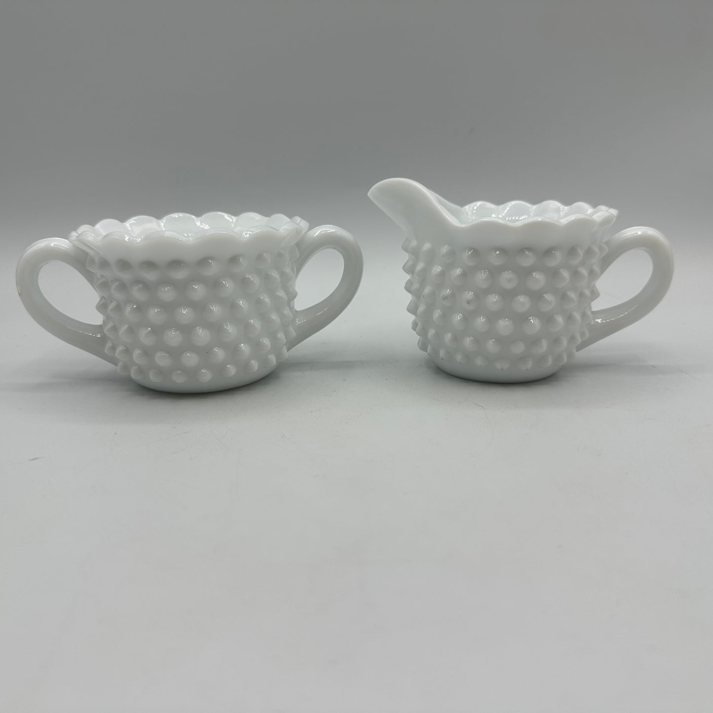 Fenton Milk Glass Hobnail Sugar Bowl & Creamer