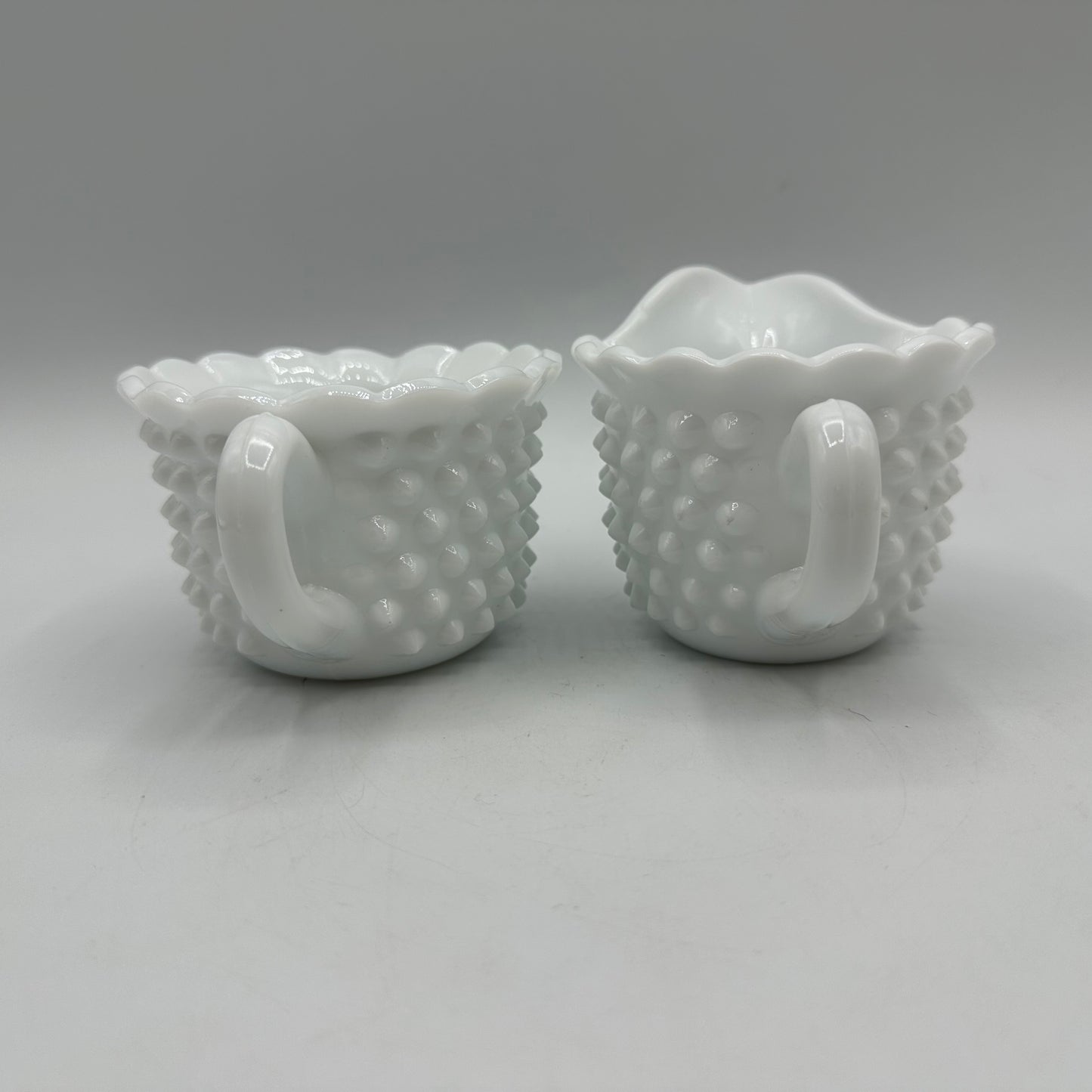 Fenton Milk Glass Hobnail Sugar Bowl & Creamer