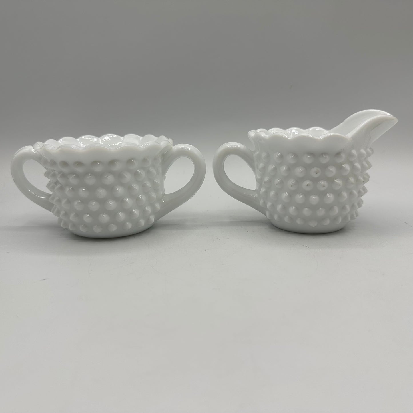Fenton Milk Glass Hobnail Sugar Bowl & Creamer