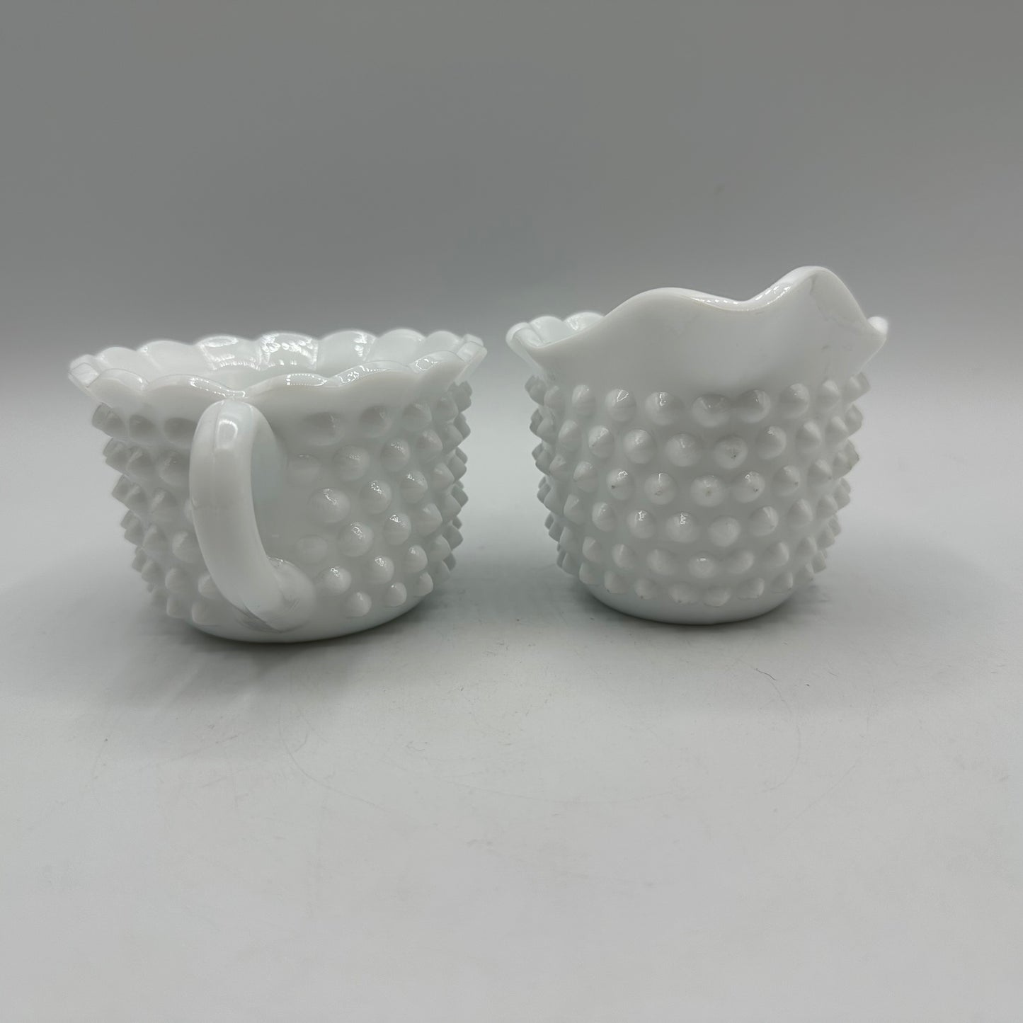 Fenton Milk Glass Hobnail Sugar Bowl & Creamer