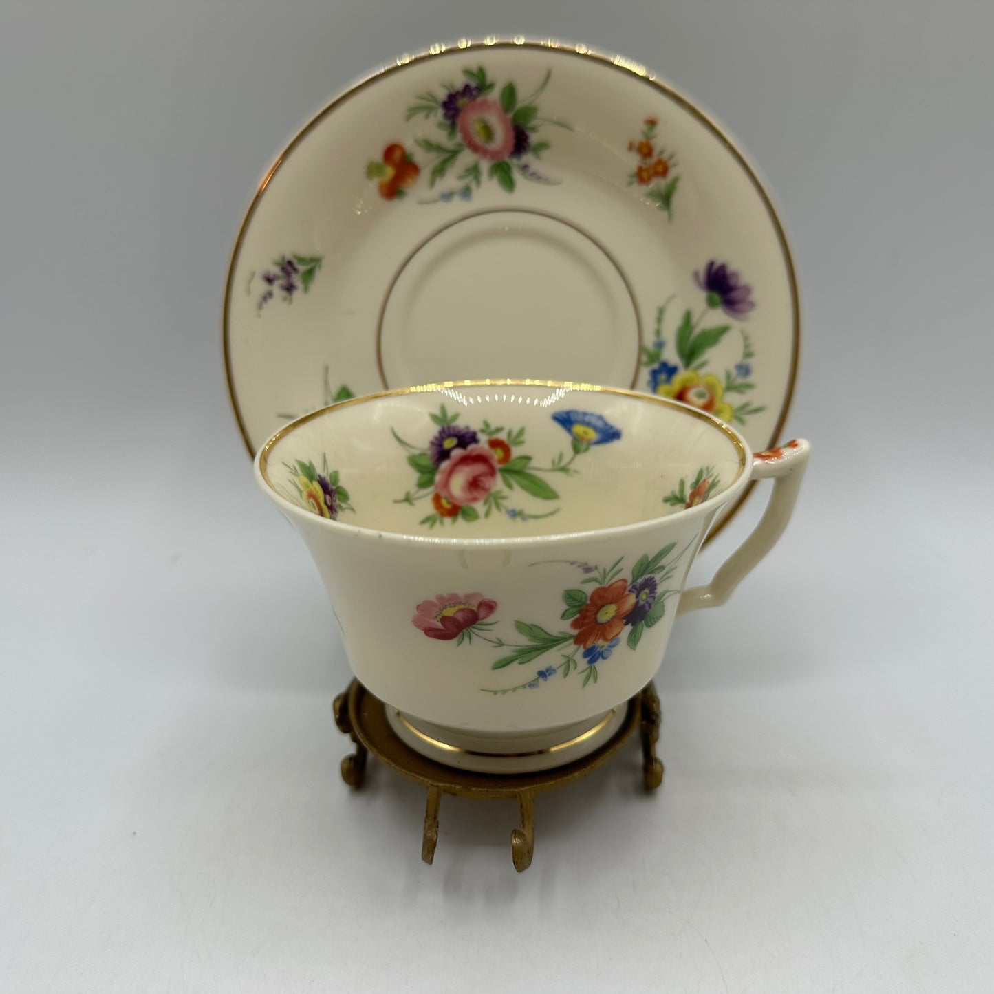 Syracuse China Selma Old Ivory Footed Cups & Saucers, Set of 4