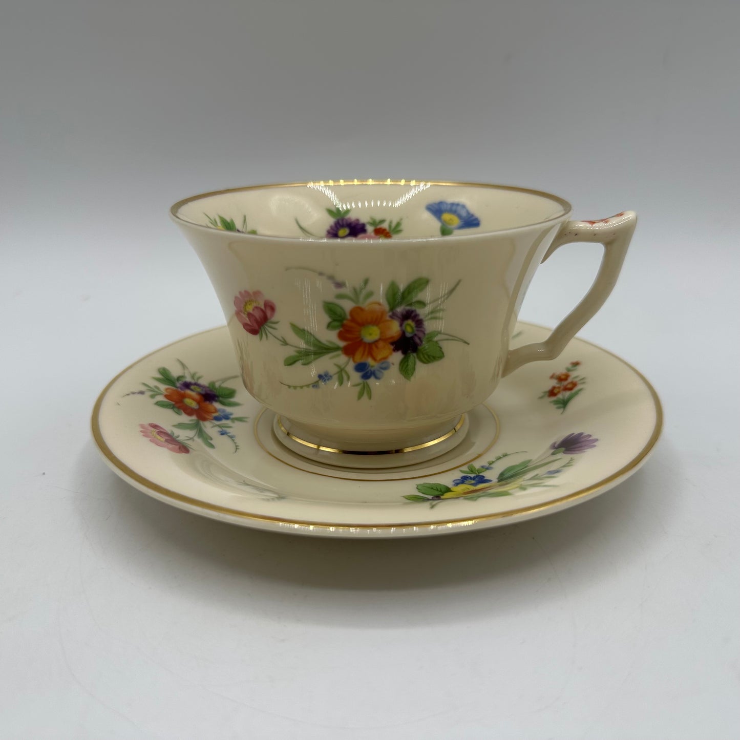 Syracuse China Selma Old Ivory Footed Cups & Saucers, Set of 4