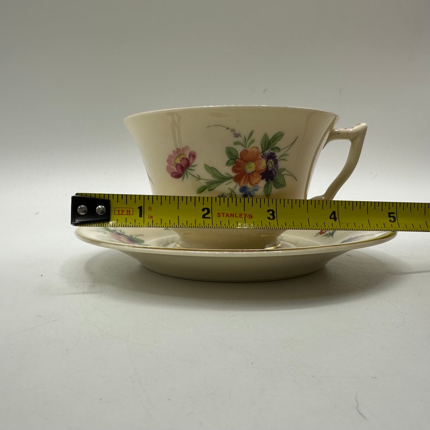 Syracuse China Selma Old Ivory Footed Cups & Saucers, Set of 4