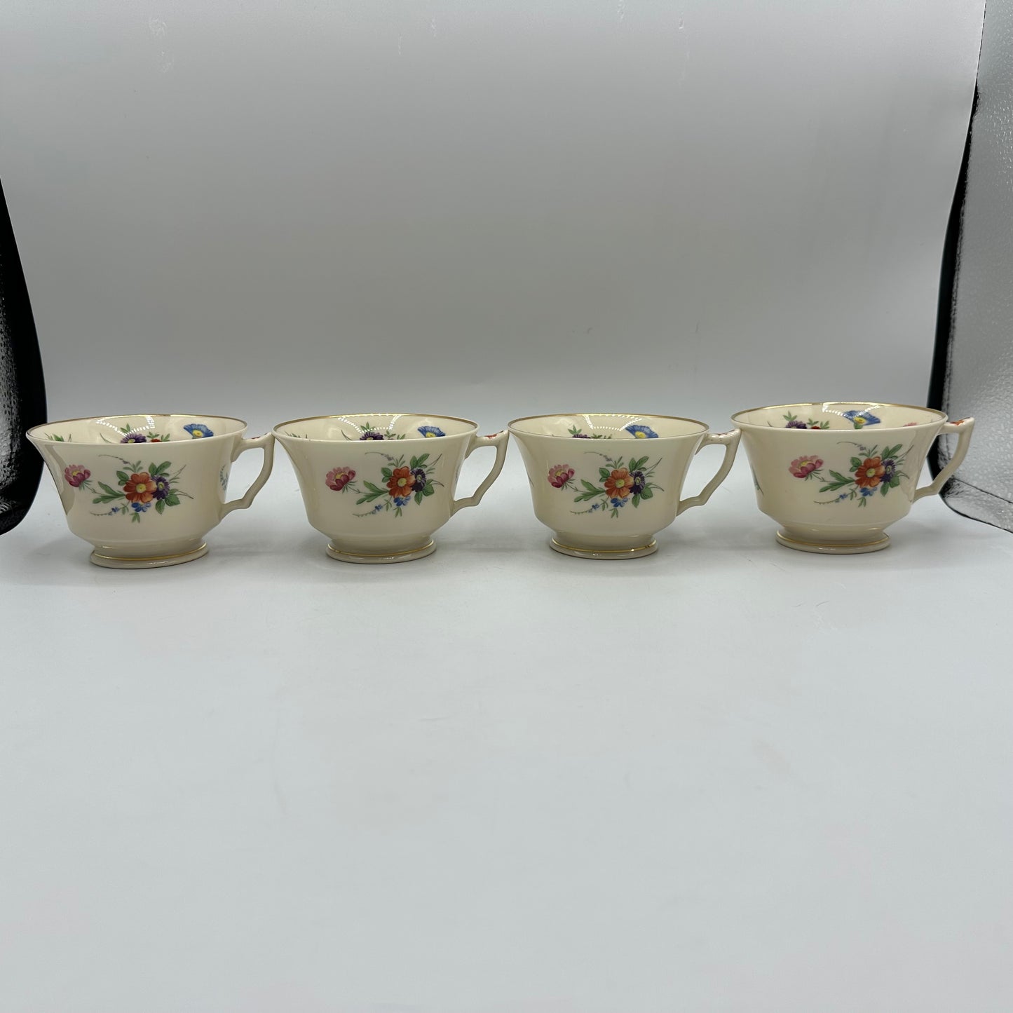 Syracuse China Selma Old Ivory Footed Cups & Saucers, Set of 4