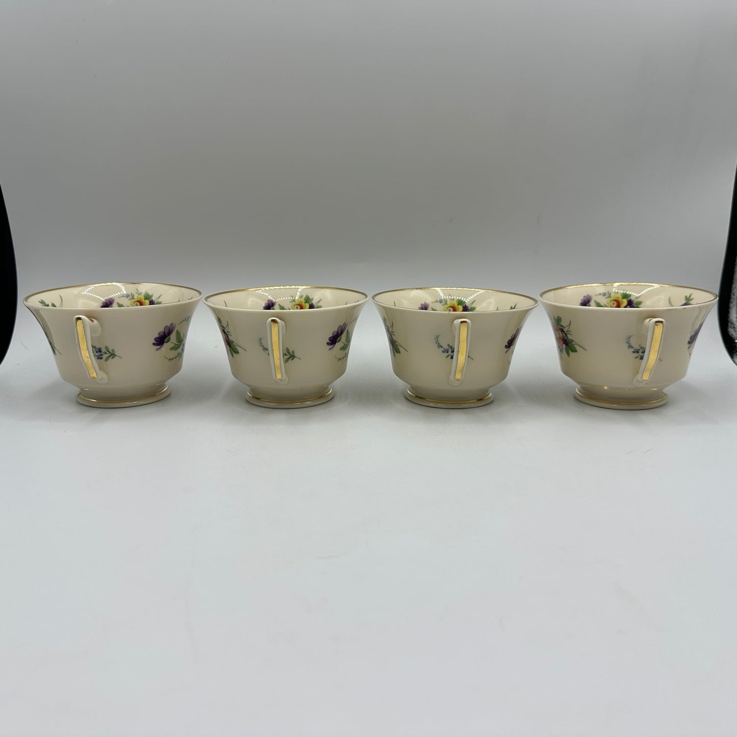 Syracuse China Selma Old Ivory Footed Cups & Saucers, Set of 4