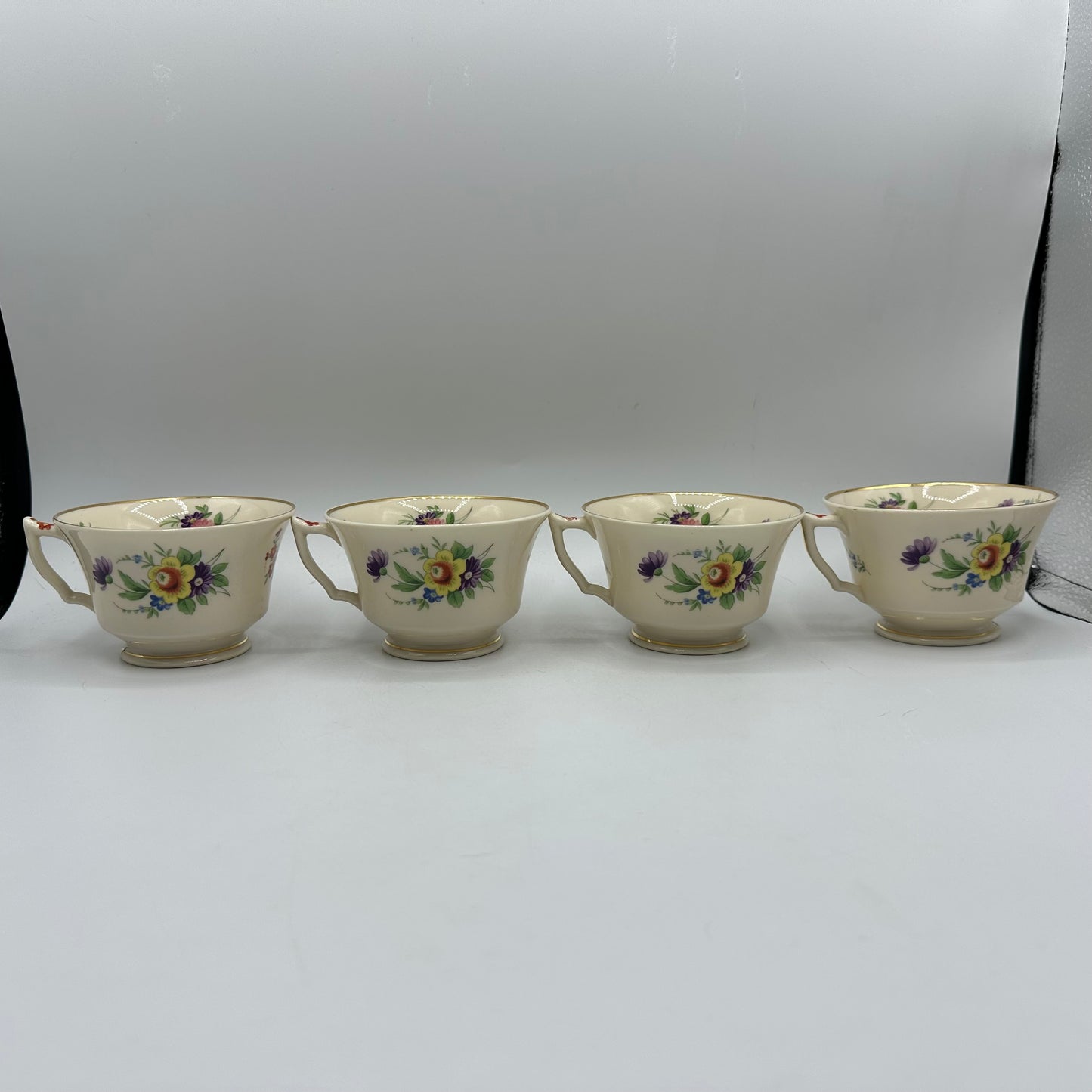 Syracuse China Selma Old Ivory Footed Cups & Saucers, Set of 4