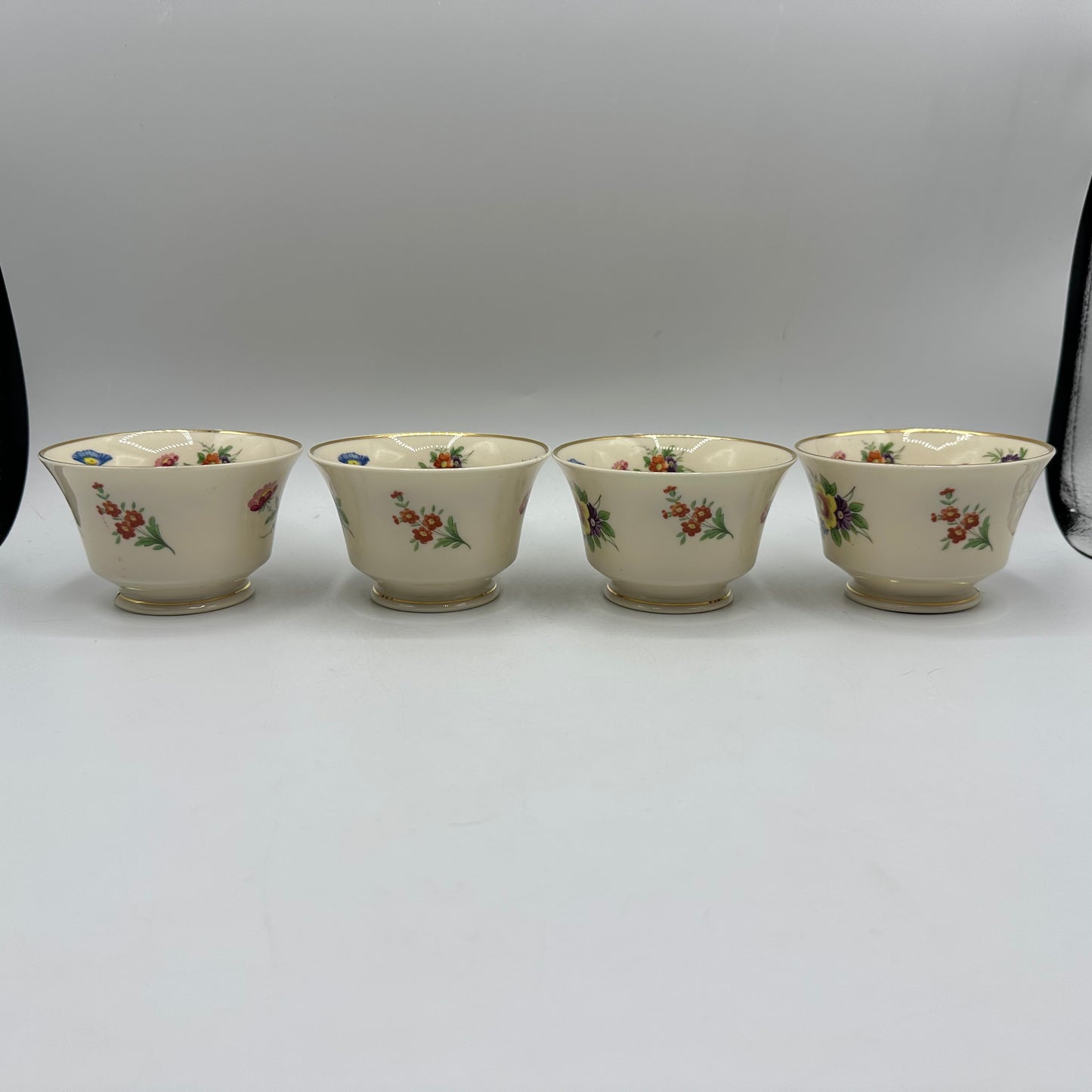 Syracuse China Selma Old Ivory Footed Cups & Saucers, Set of 4