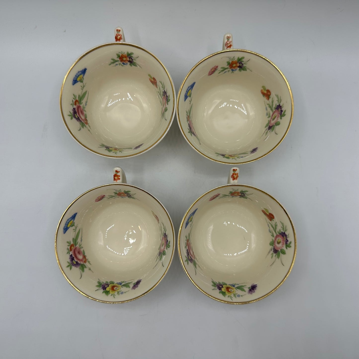 Syracuse China Selma Old Ivory Footed Cups & Saucers, Set of 4