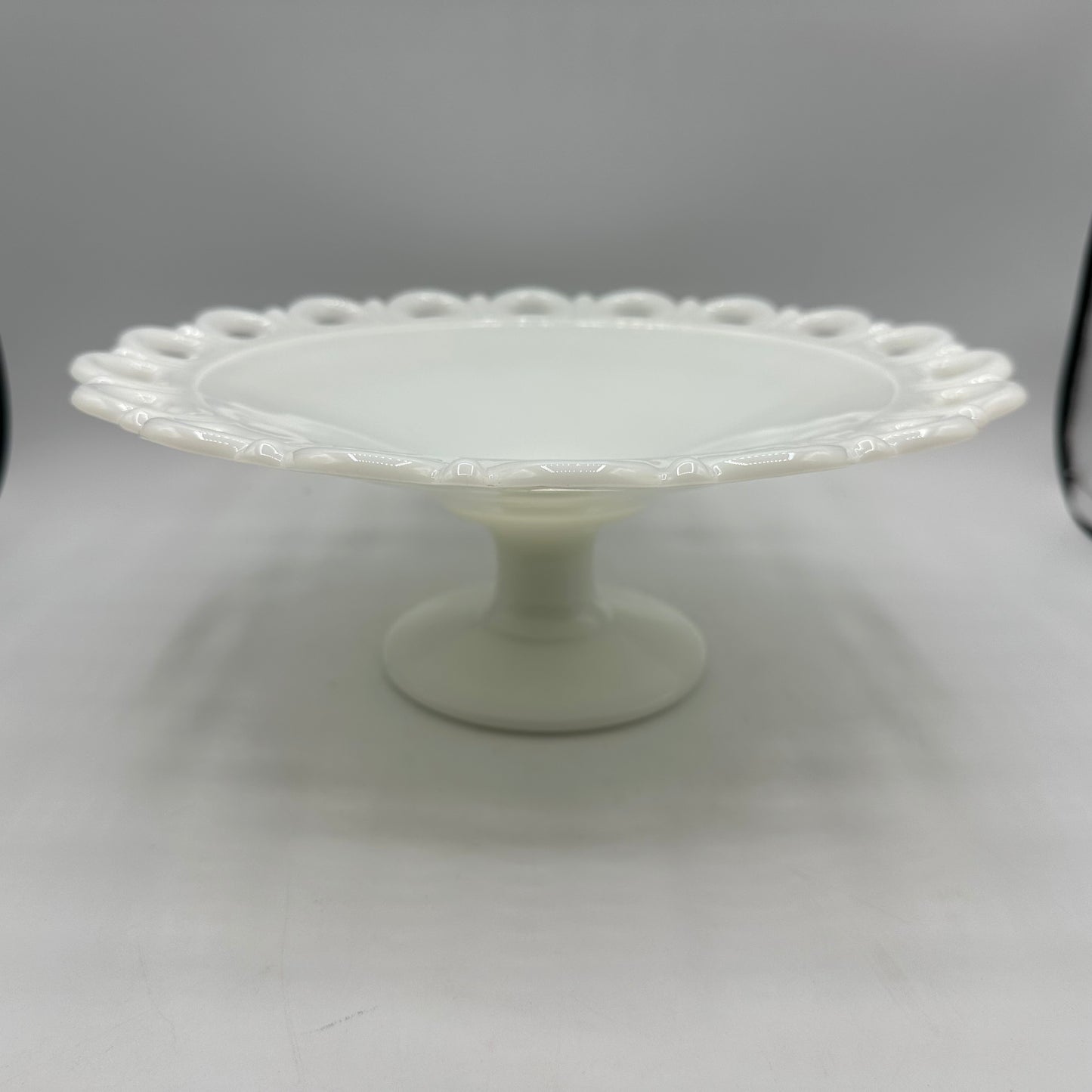 Anchor Hocking Open Lace Edge Milk Glass Pedestal Compote