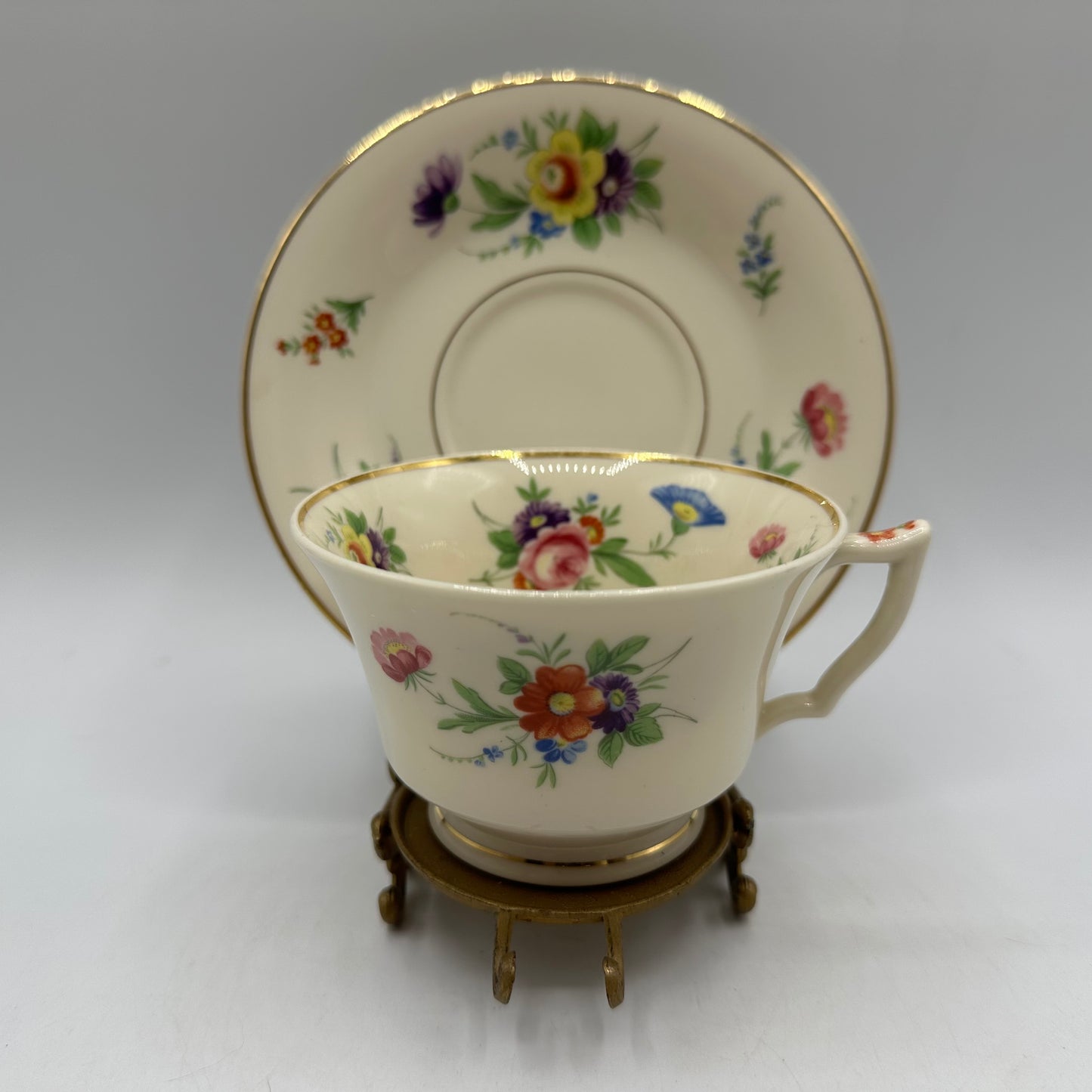 Syracuse China Selma Old Ivory Footed Cups & Saucers, Set of 3