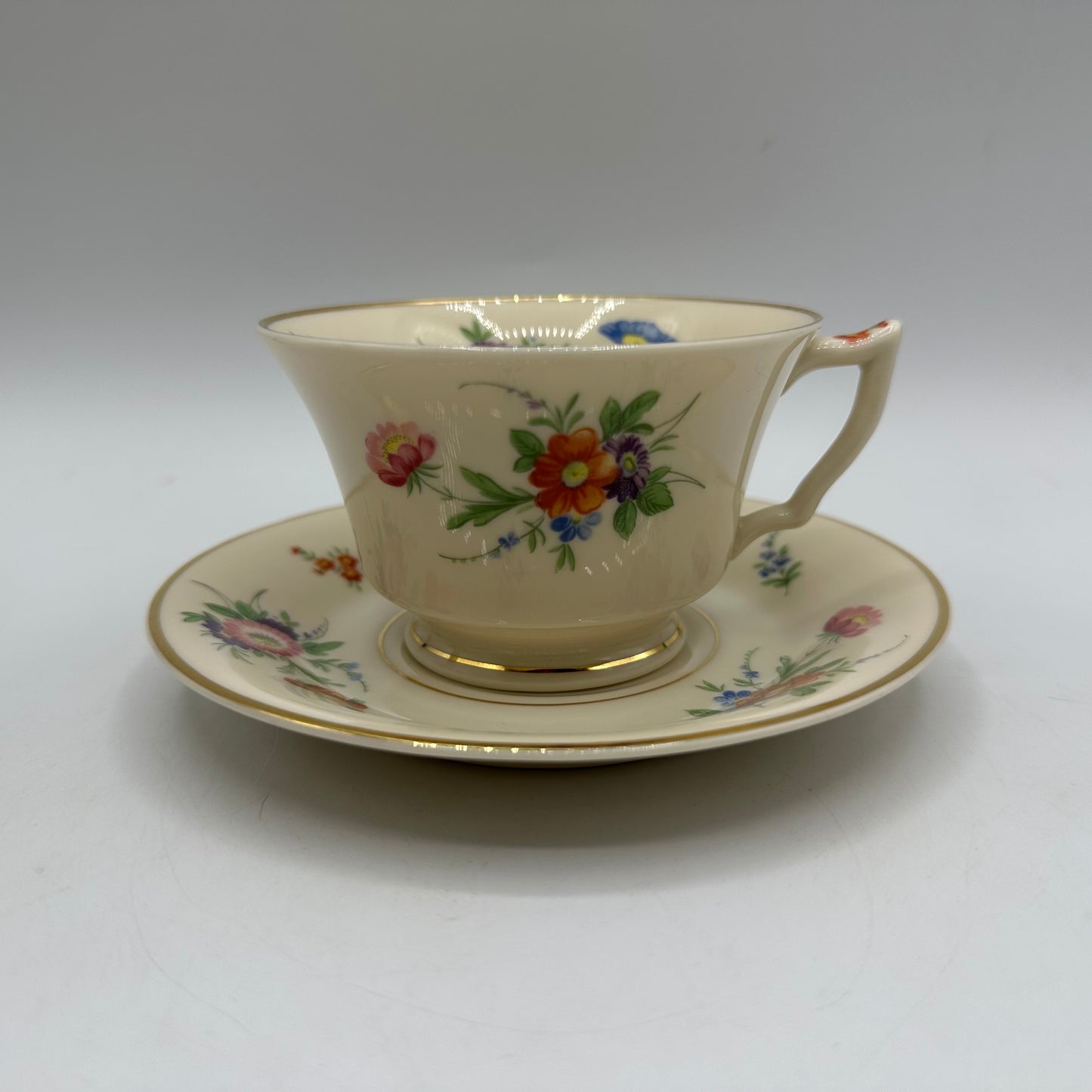 Syracuse China Selma Old Ivory Footed Cups & Saucers, Set of 3
