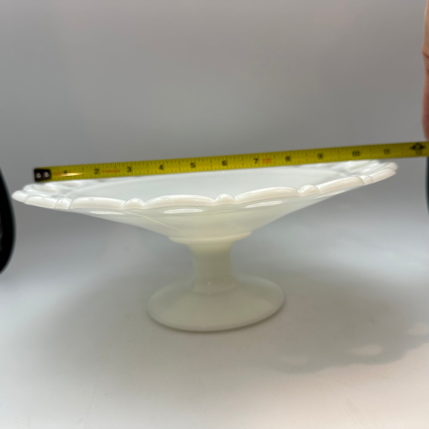 Anchor Hocking Open Lace Edge Milk Glass Pedestal Compote