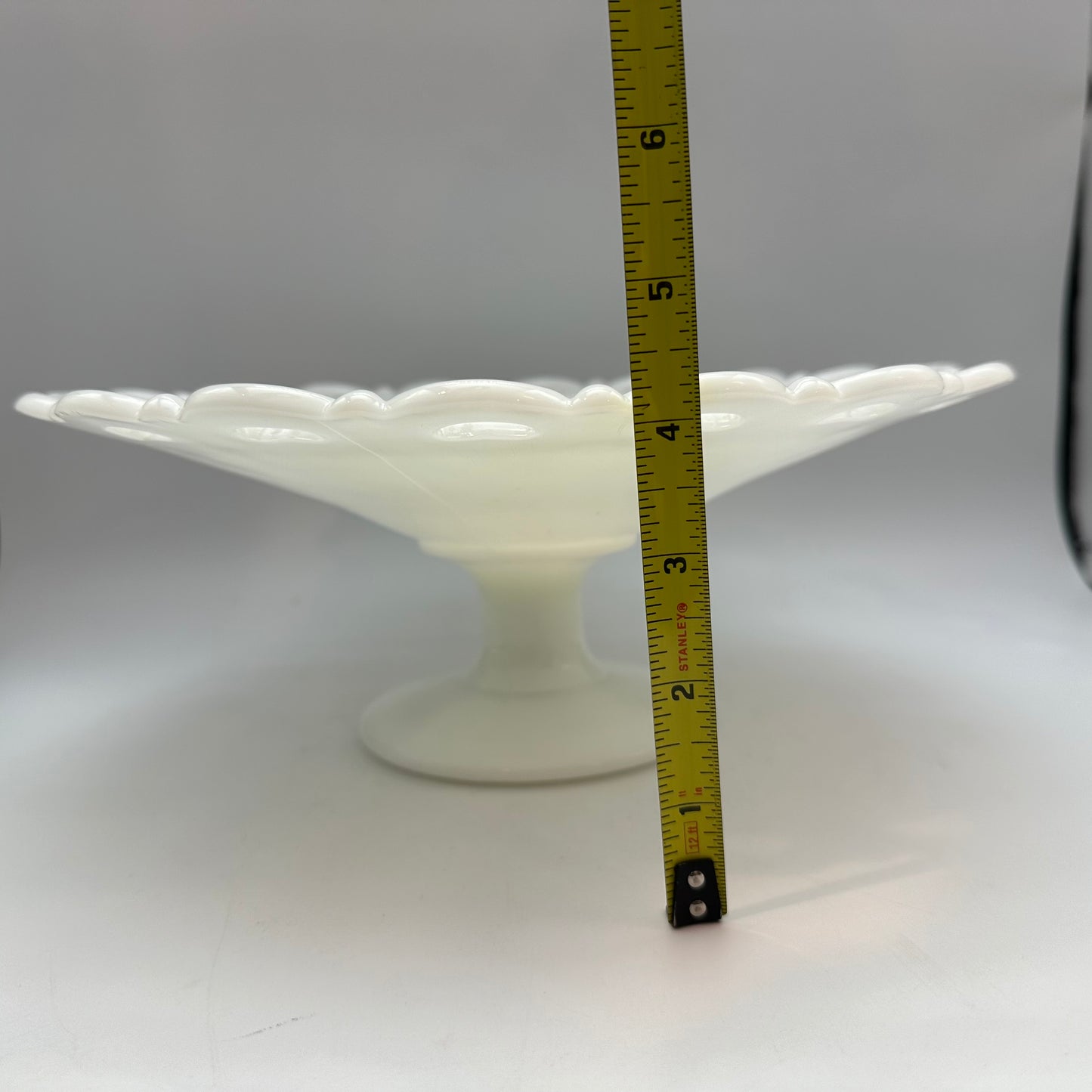 Anchor Hocking Open Lace Edge Milk Glass Pedestal Compote