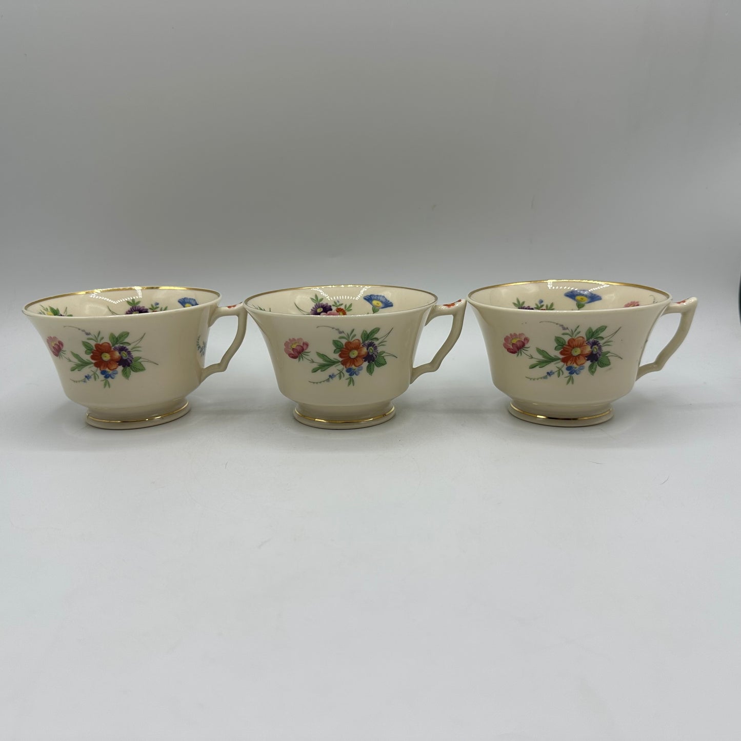 Syracuse China Selma Old Ivory Footed Cups & Saucers, Set of 3