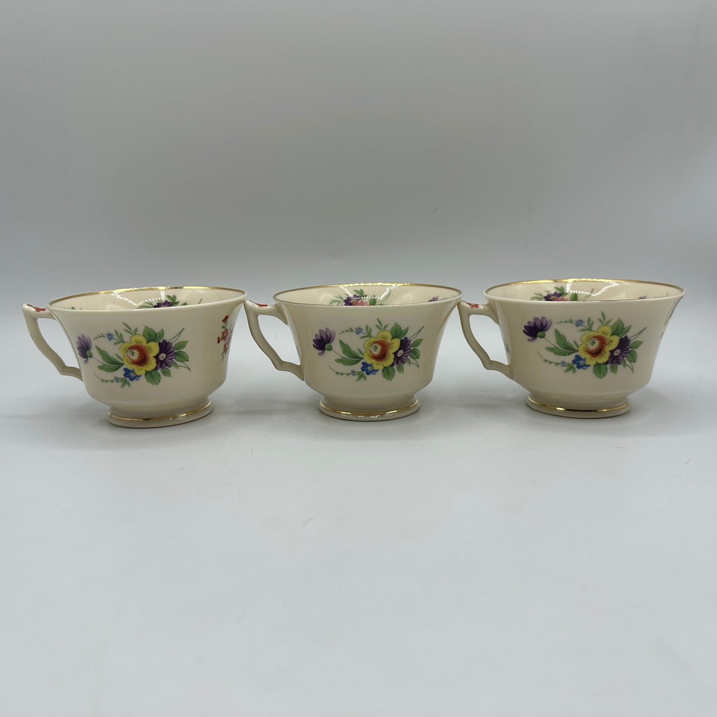 Syracuse China Selma Old Ivory Footed Cups & Saucers, Set of 3