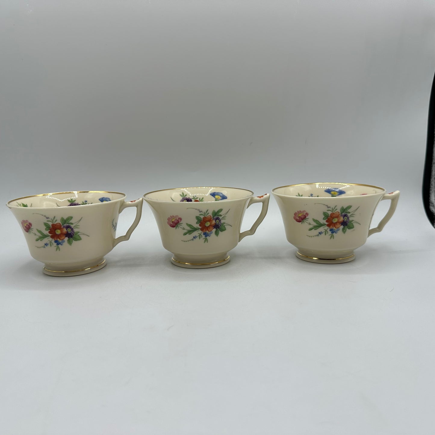 Syracuse China Selma Old Ivory Footed Cups & Saucers, Set of 3