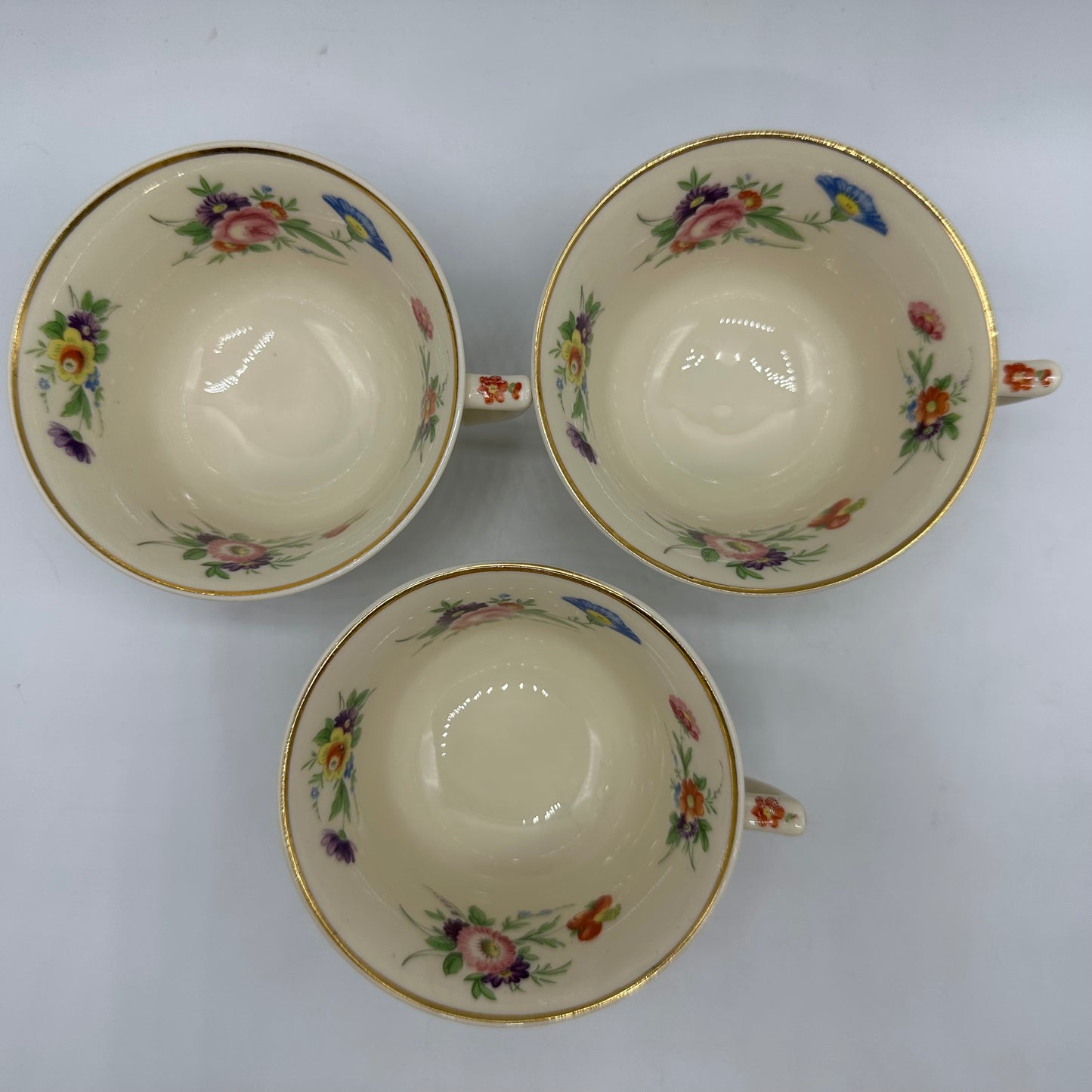 Syracuse China Selma Old Ivory Footed Cups & Saucers, Set of 3