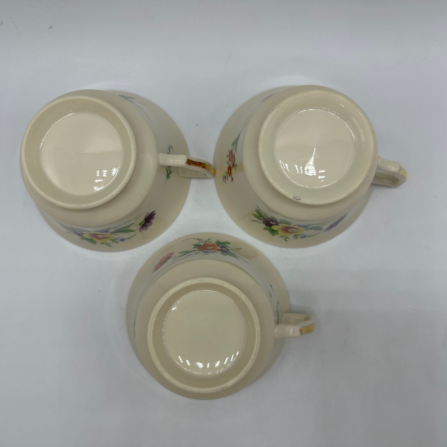 Syracuse China Selma Old Ivory Footed Cups & Saucers, Set of 3
