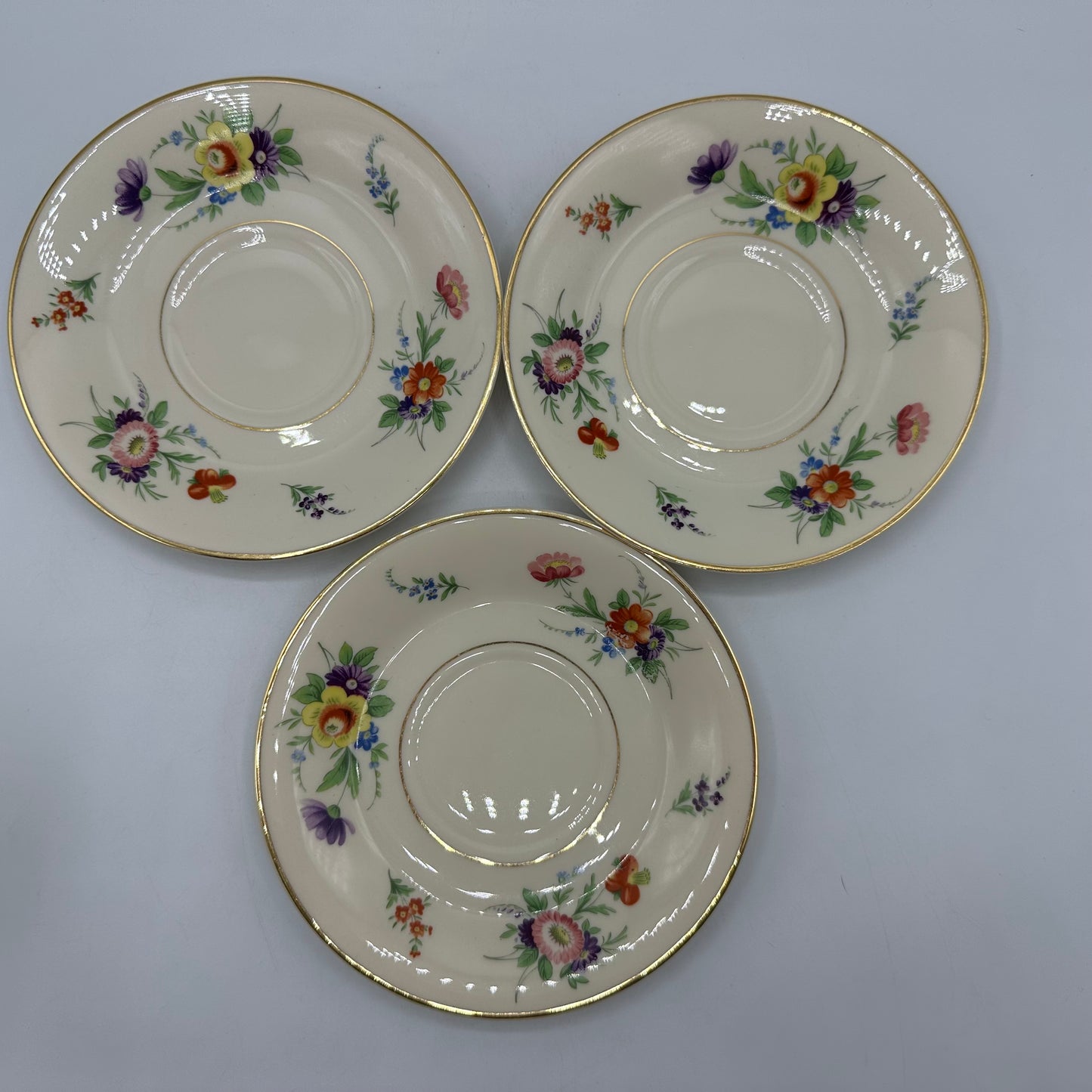 Syracuse China Selma Old Ivory Footed Cups & Saucers, Set of 3