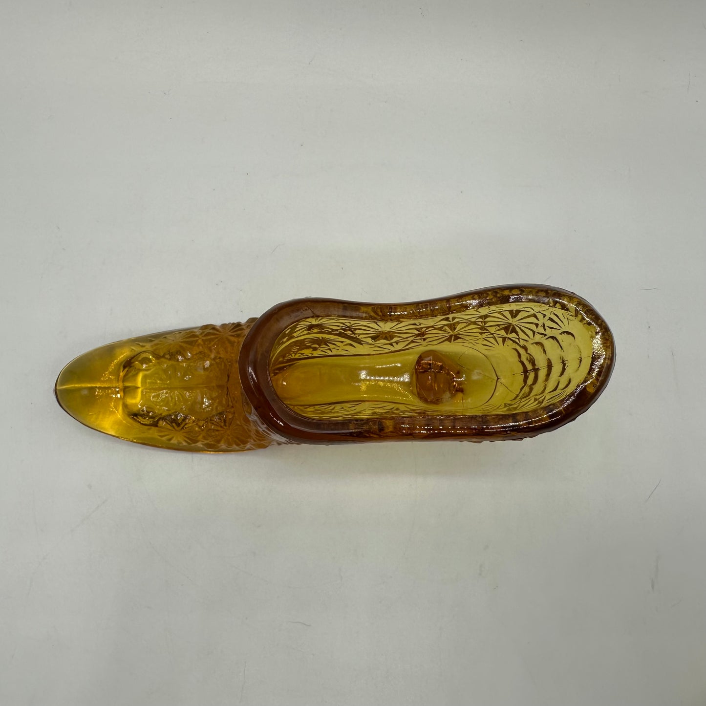Wright Amber Glass Slipper, Daisy and Button, 1970's