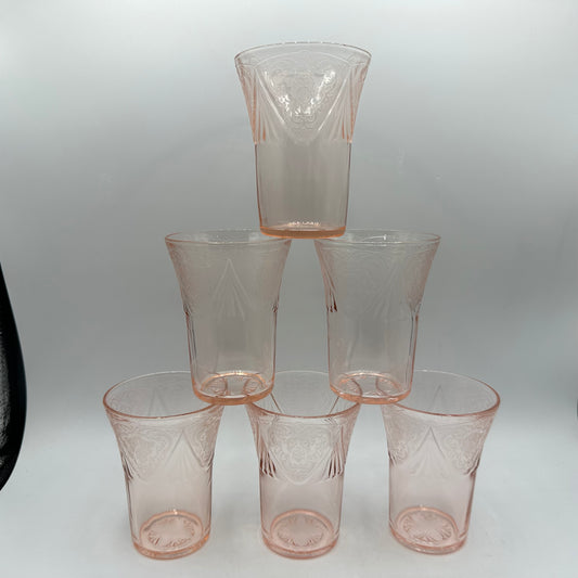 Hazel-Atlas Pink Royal Lace 9oz Flat Tumbler, Set of 6