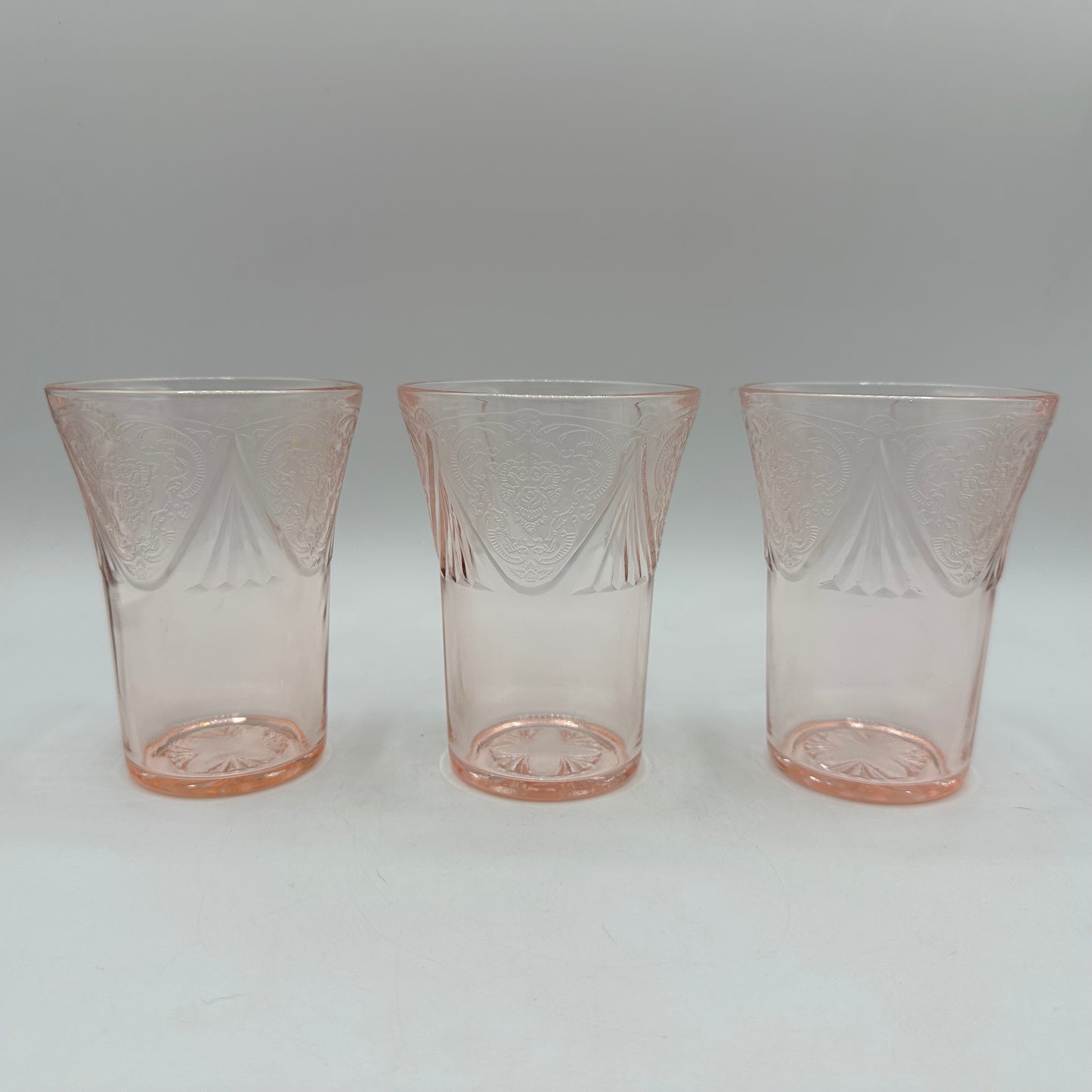 Hazel-Atlas Pink Royal Lace 9oz Flat Tumbler, Set of 6