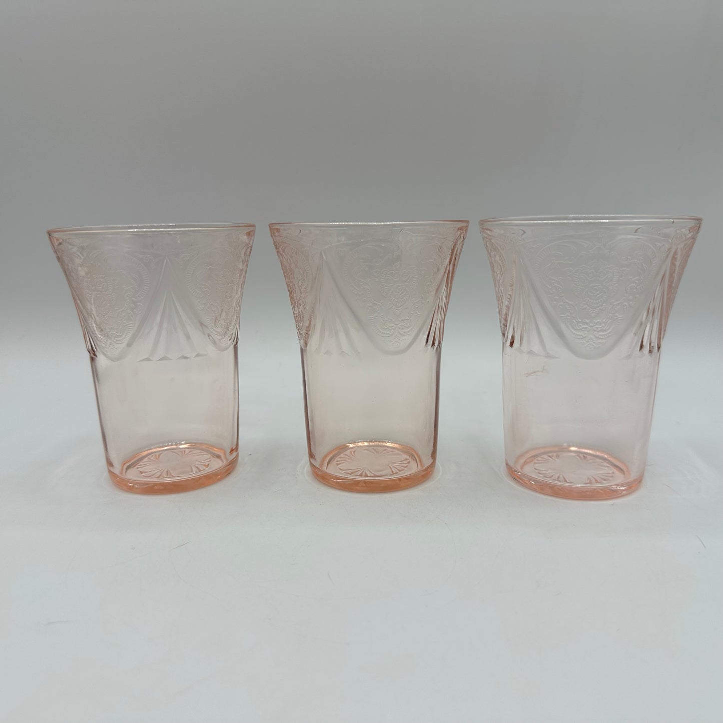 Hazel-Atlas Pink Royal Lace 9oz Flat Tumbler, Set of 6
