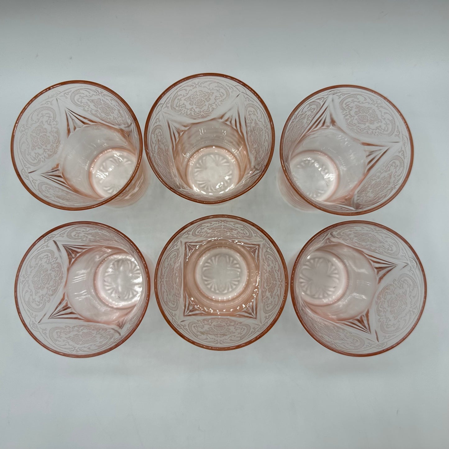 Hazel-Atlas Pink Royal Lace 9oz Flat Tumbler, Set of 6