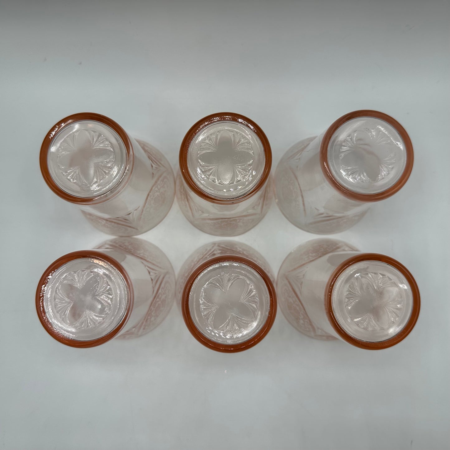 Hazel-Atlas Pink Royal Lace 9oz Flat Tumbler, Set of 6