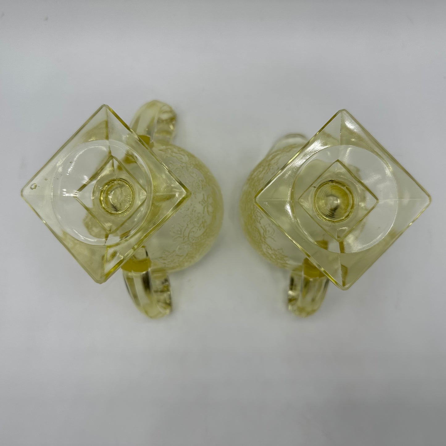 Indiana Glass Yellow Open Sugar Bowl and Footed Creamer, Horseshoe Pattern