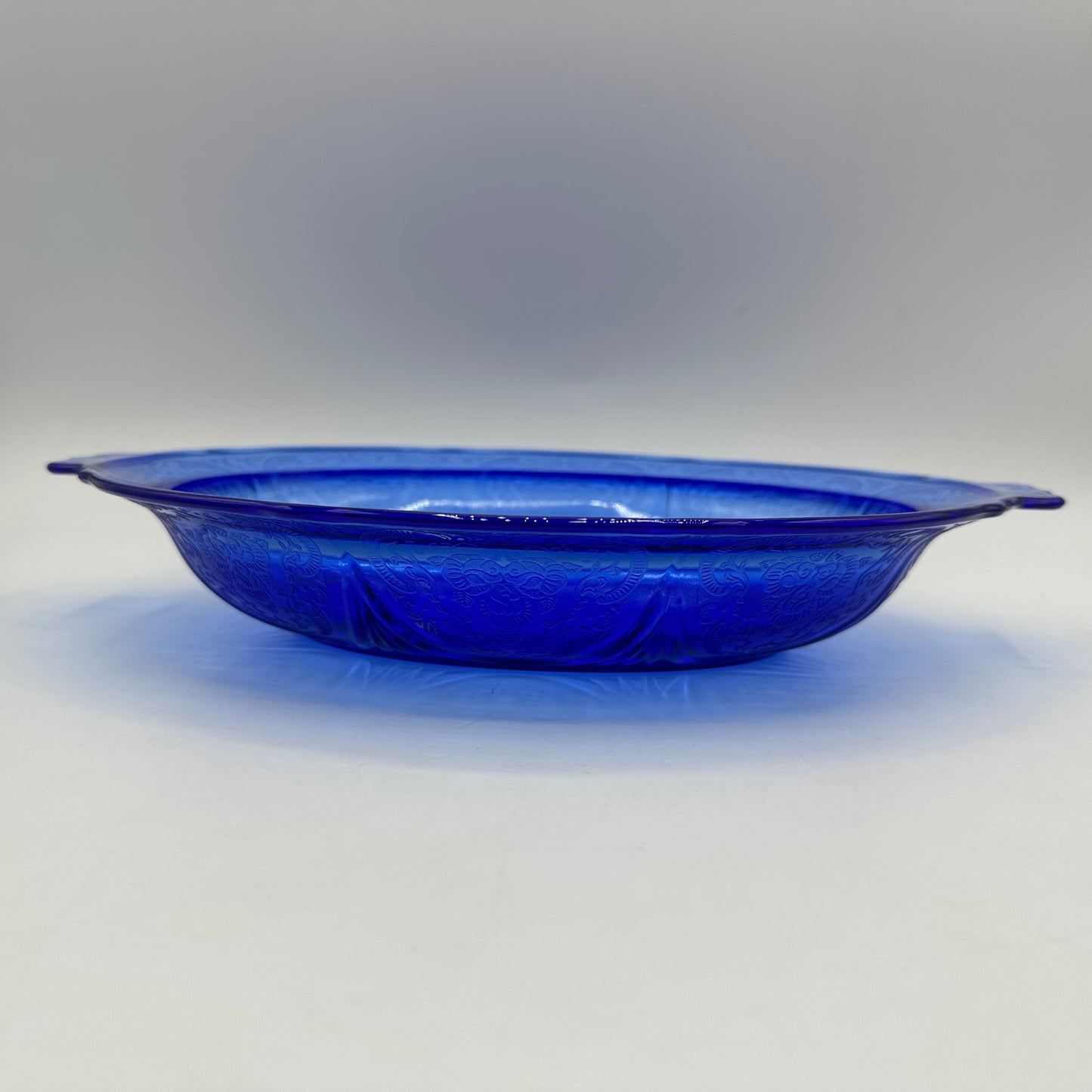 Hazel-Atlas Royal Lace 11" Oval Vegetable Bowl, Cobalt Blue