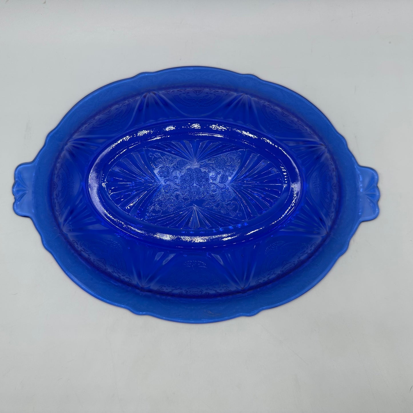 Hazel-Atlas Royal Lace 11" Oval Vegetable Bowl, Cobalt Blue