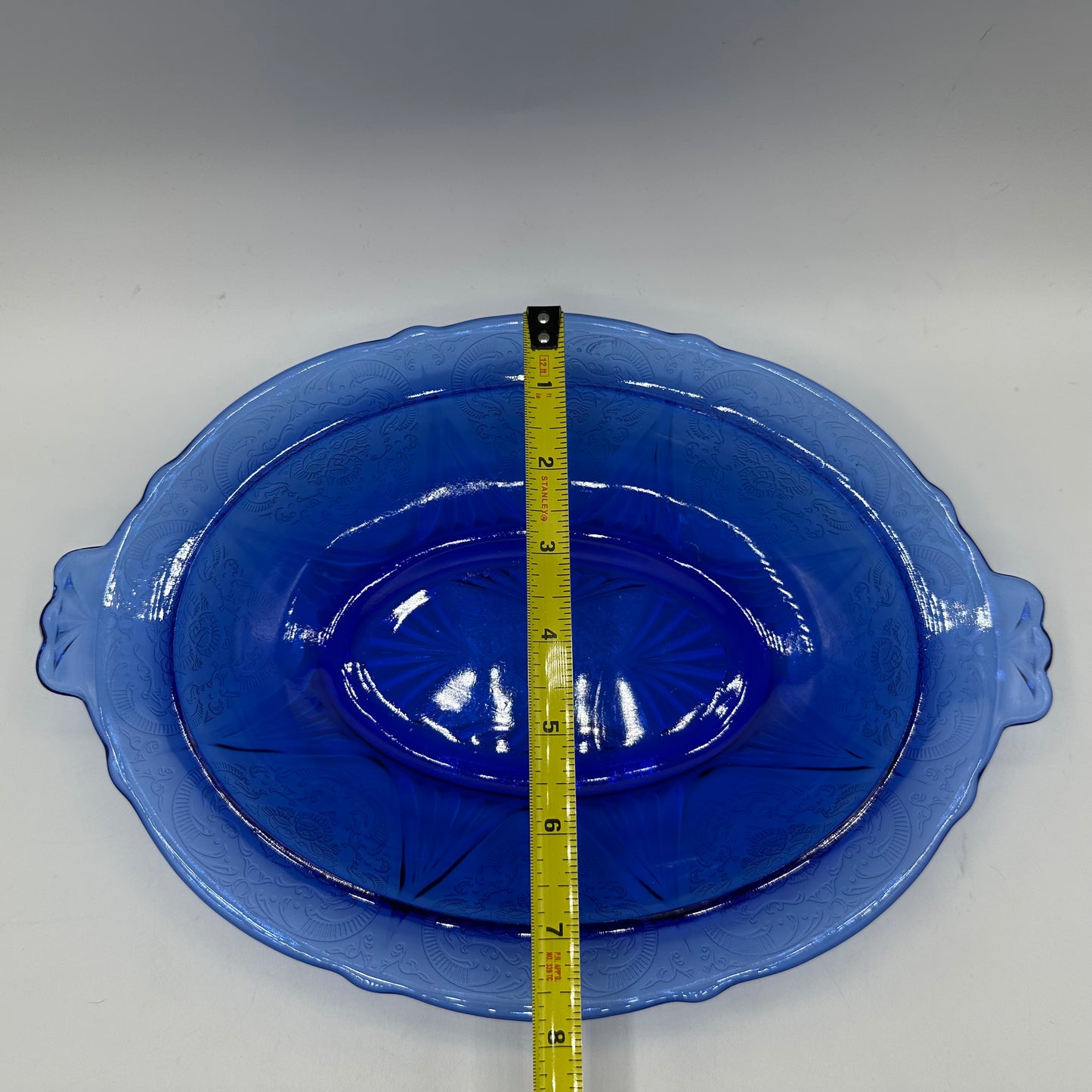 Hazel-Atlas Royal Lace 11" Oval Vegetable Bowl, Cobalt Blue