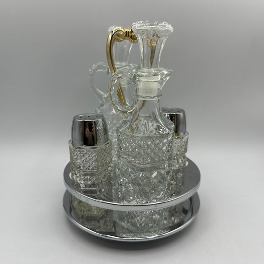 Kromex Oil, Vinegar, Salt & Pepper Set with Caddy