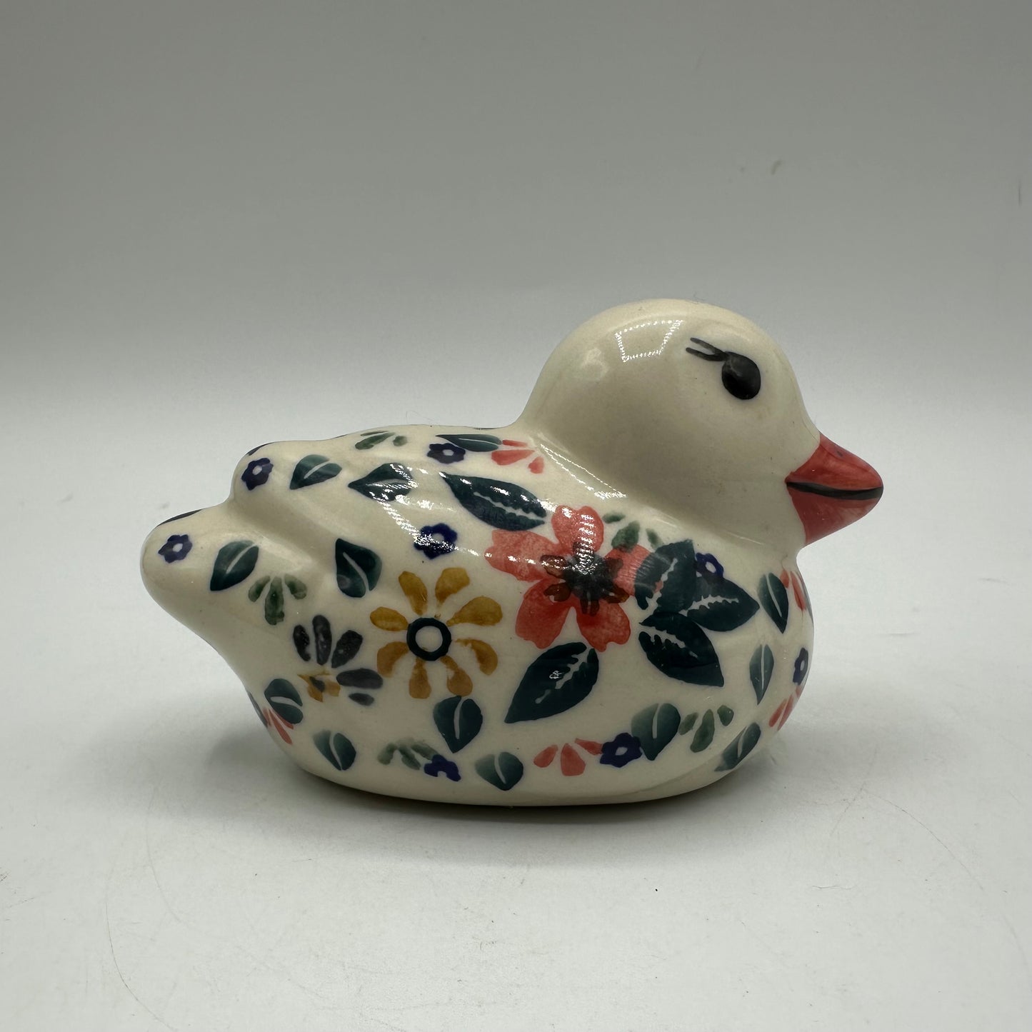Ceramika Bona Unikat 4" Duck Figurine, Red Anemone Meadow