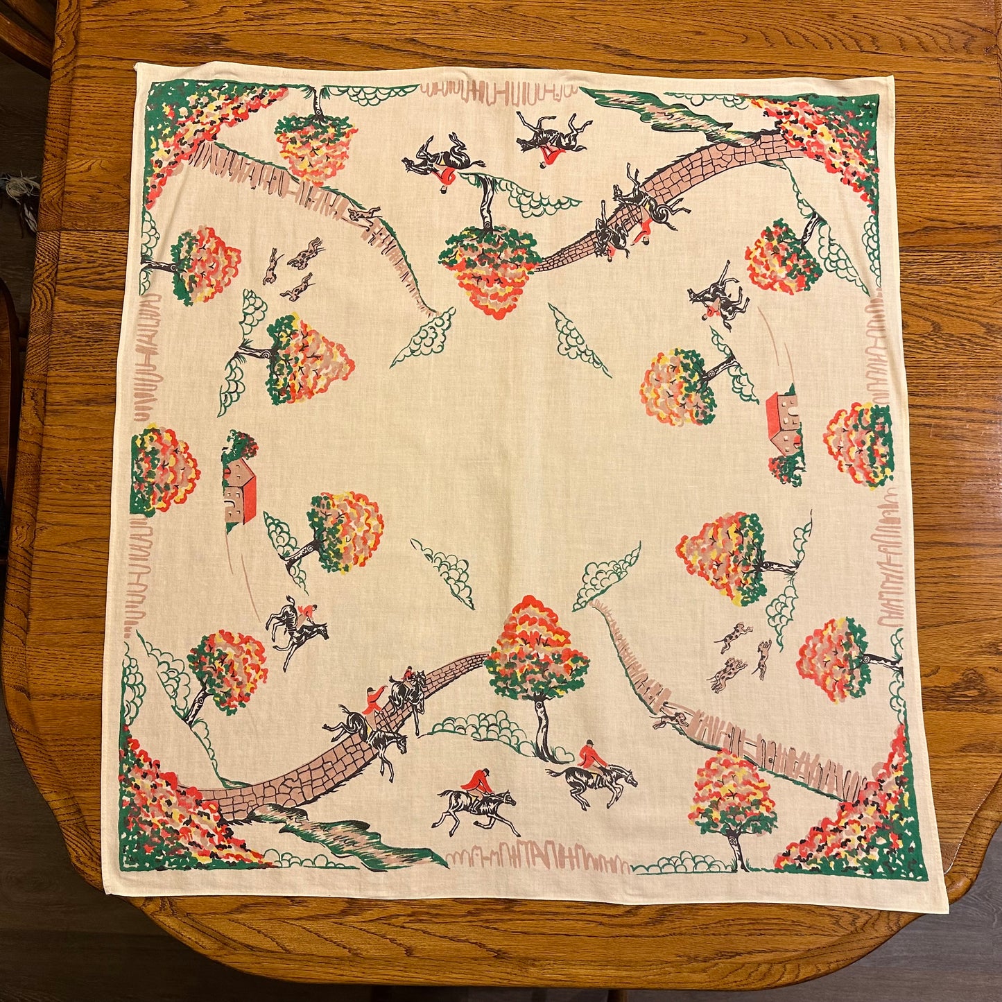 Fox Hunt/Equestrian Tablecloth, 33 1/2 X 32"