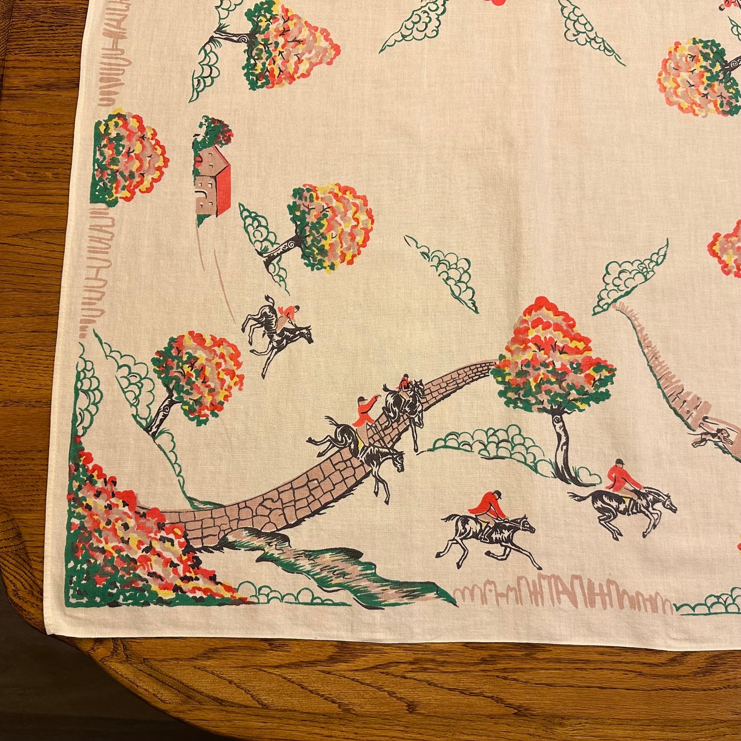 Fox Hunt/Equestrian Tablecloth, 33 1/2 X 32"