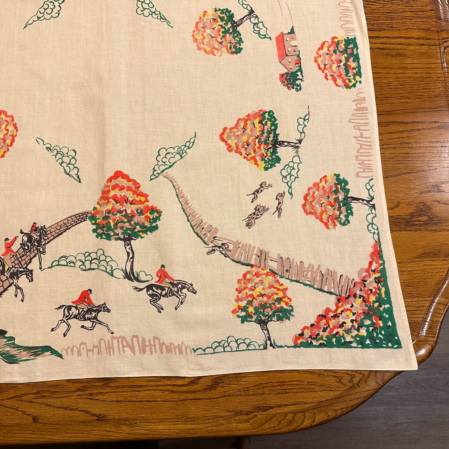 Fox Hunt/Equestrian Tablecloth, 33 1/2 X 32"