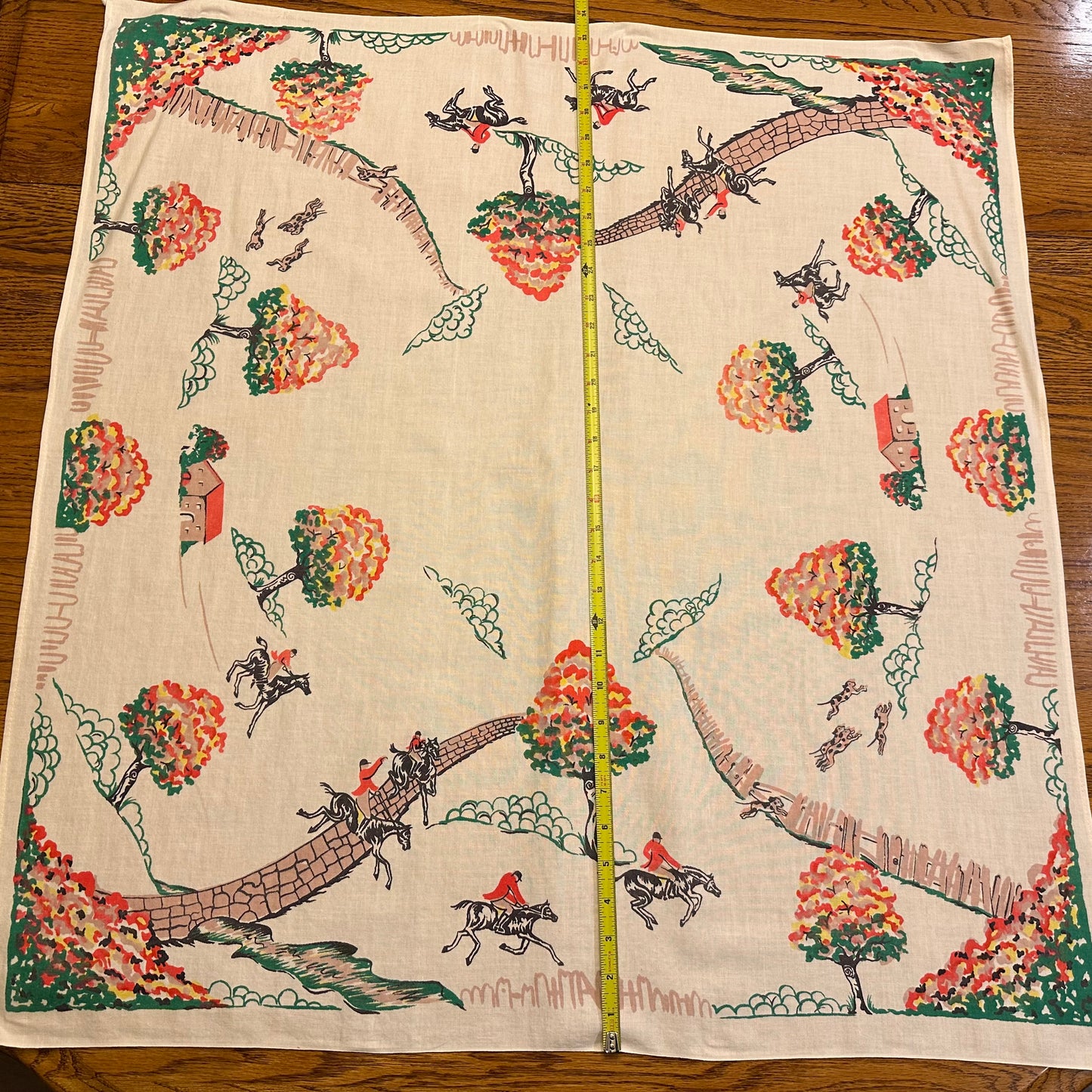 Fox Hunt/Equestrian Tablecloth, 33 1/2 X 32"