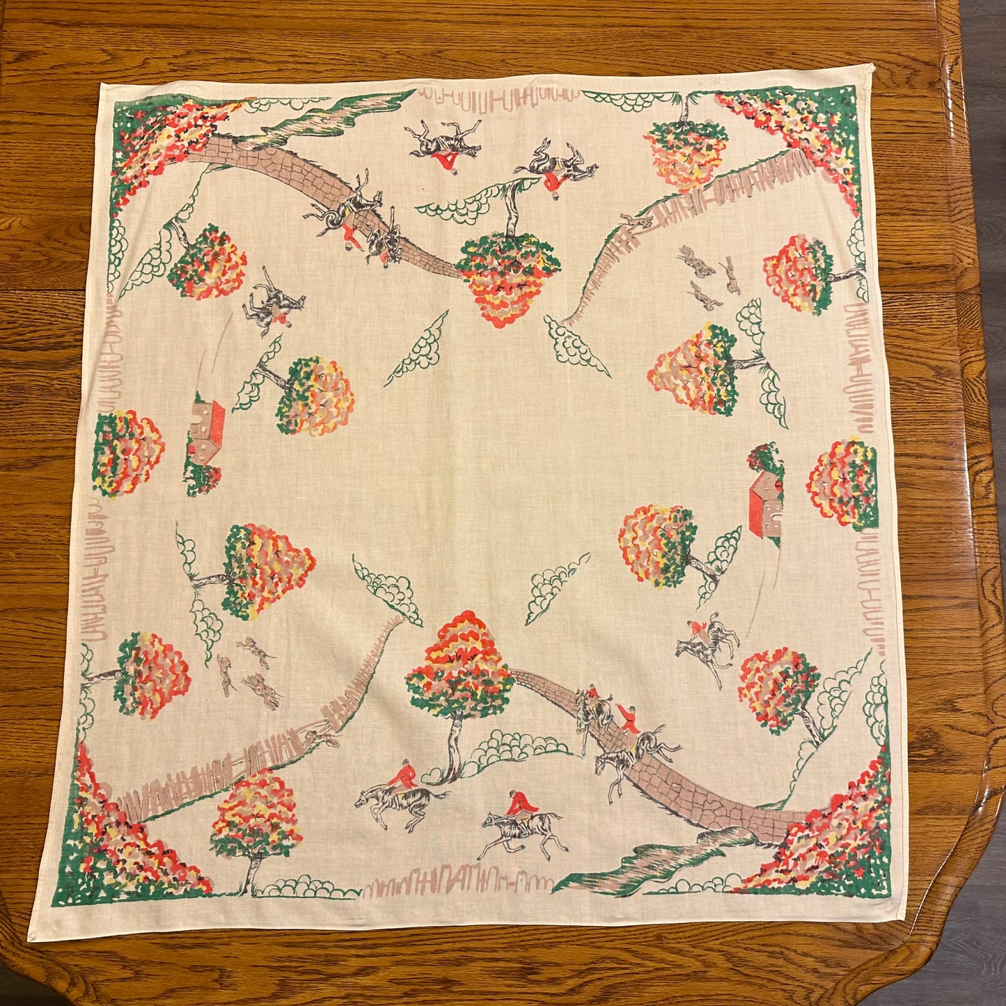 Fox Hunt/Equestrian Tablecloth, 33 1/2 X 32"