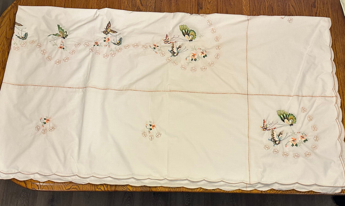 Butterfly Embroidered Tablecloth, 64 X 115